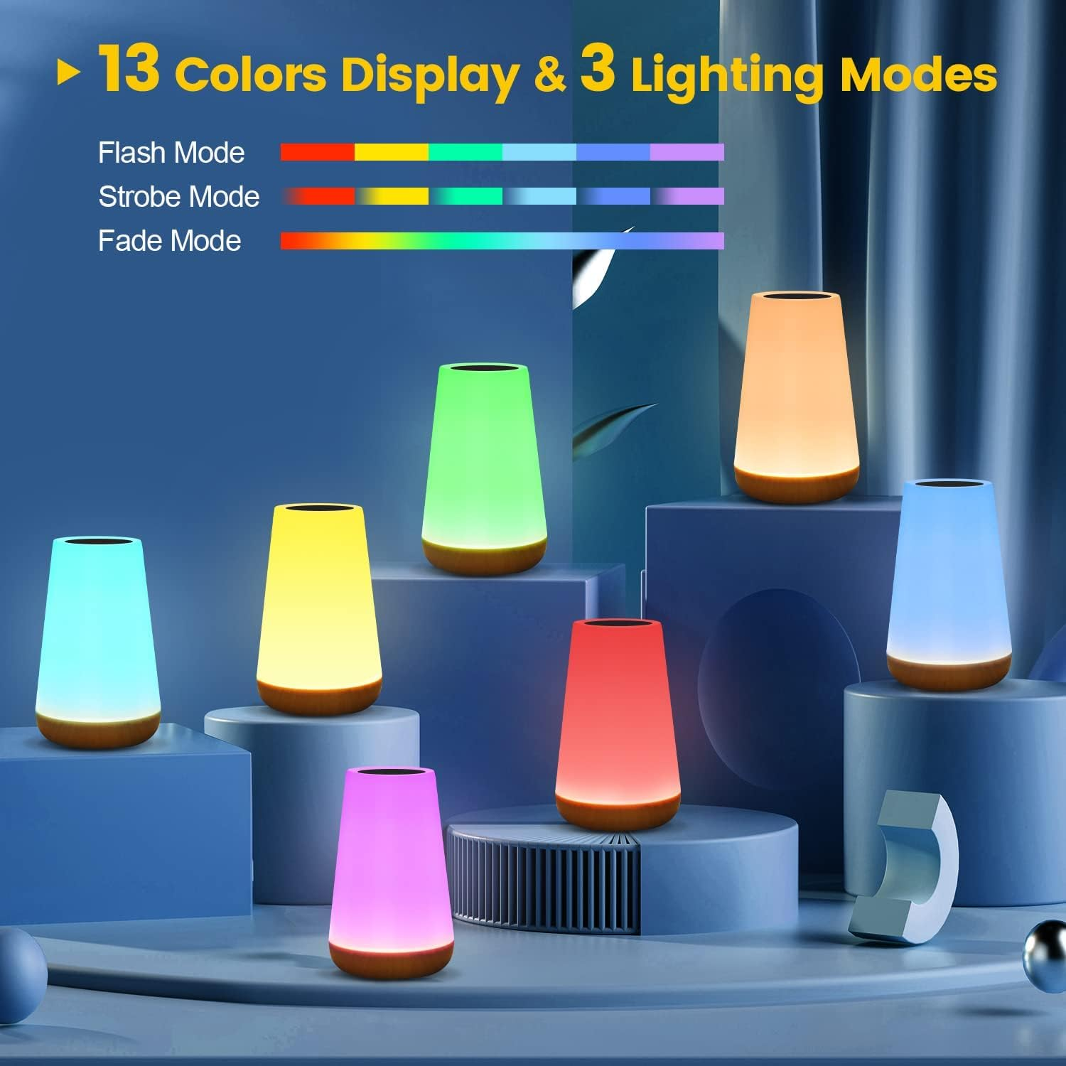 YOXUE Night Light, Dimmable Touch Lamp for Bedroom, Portable Table Bedside Lamp, 5 Brightness & 13 RGB Colors, Night Lights for Bedroom/Baby Nursery/Bathroom//Hallways/Living Room image number 5