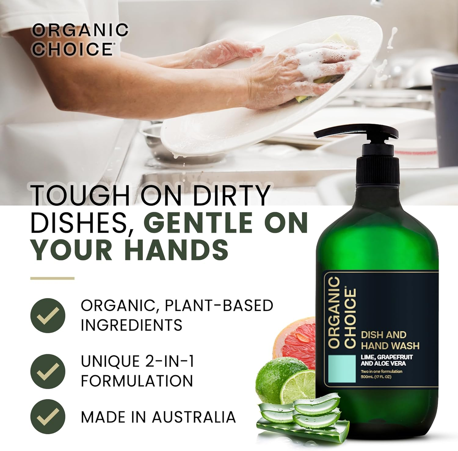 Organic Choice Dish & Hand Wash Lime, Grapefruit & Aloe Vera 500Ml