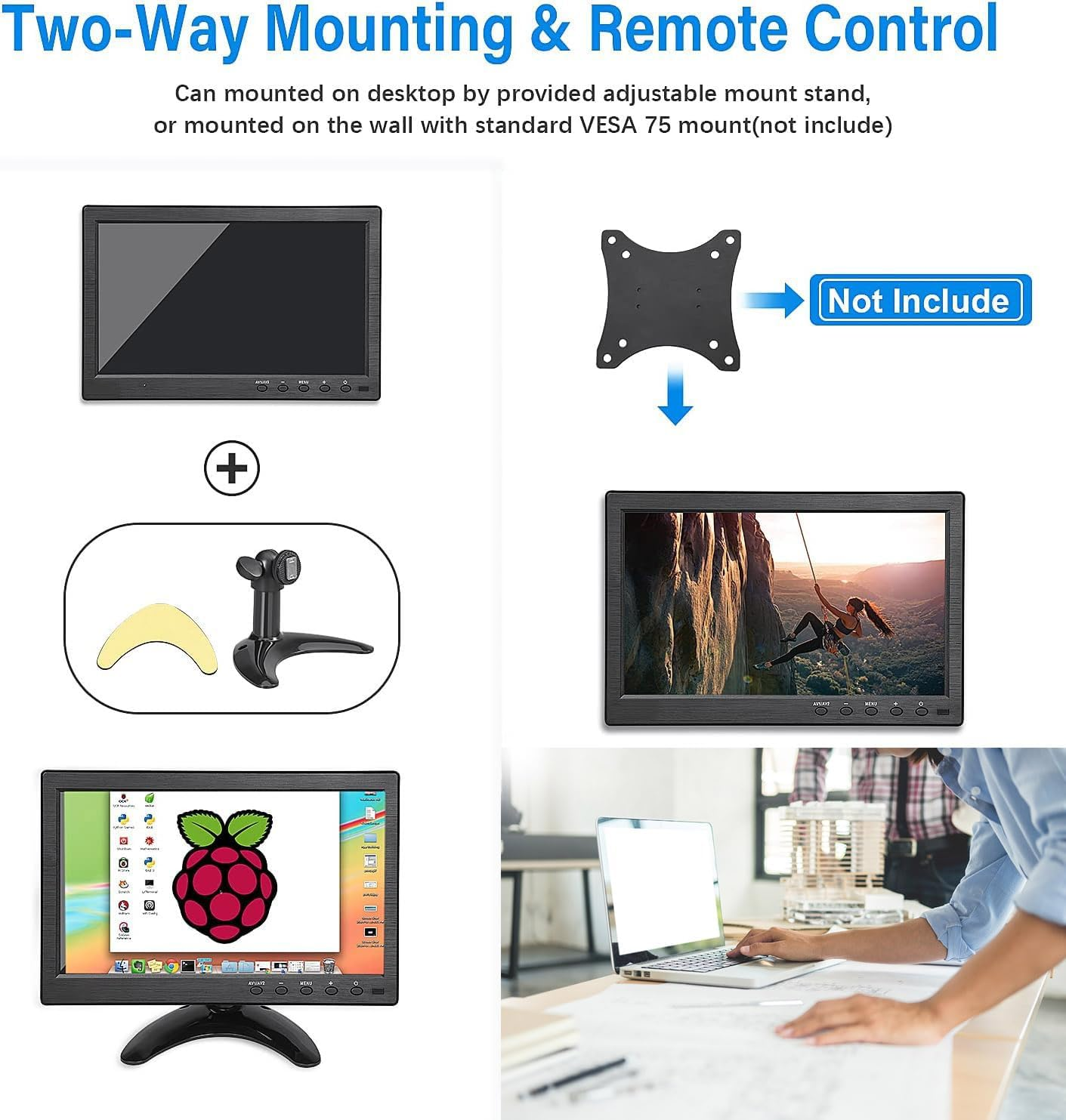 10.1-Inch Portable HDMI Monitor 1024X600 Resolution Mini 1080P IPS Monitor with Built-In Dual Speakers HDMI VGA BNC RCA Input for Gaming Raspberry Pi PC CCTV Security Camera image number 6