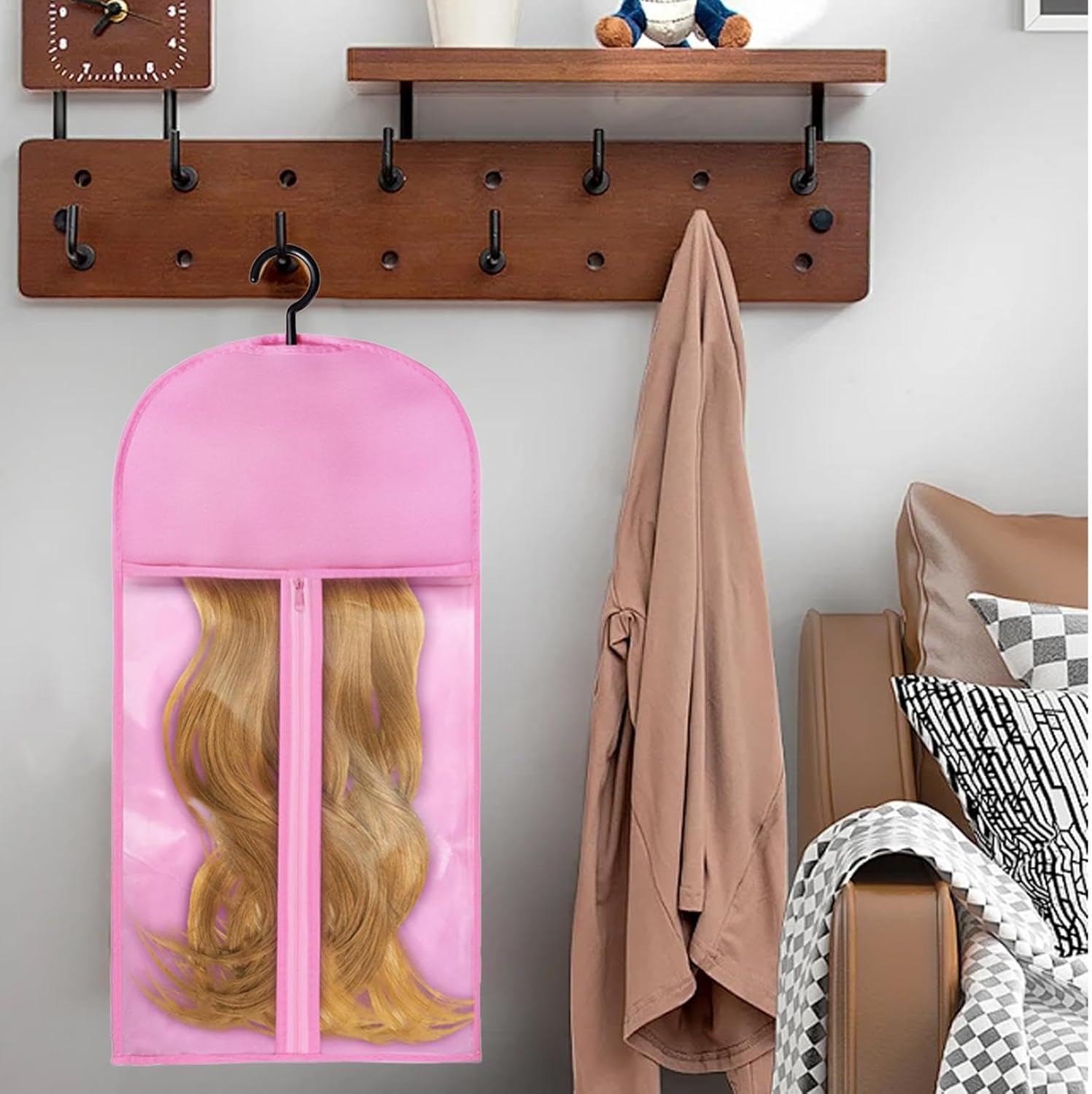 General Hair Extension Storage Bag, Wig Bag Storage Bag - Dustproof Wig Organizer, Storage Bag, Hair Extension Holder, Clear - Black image number 4