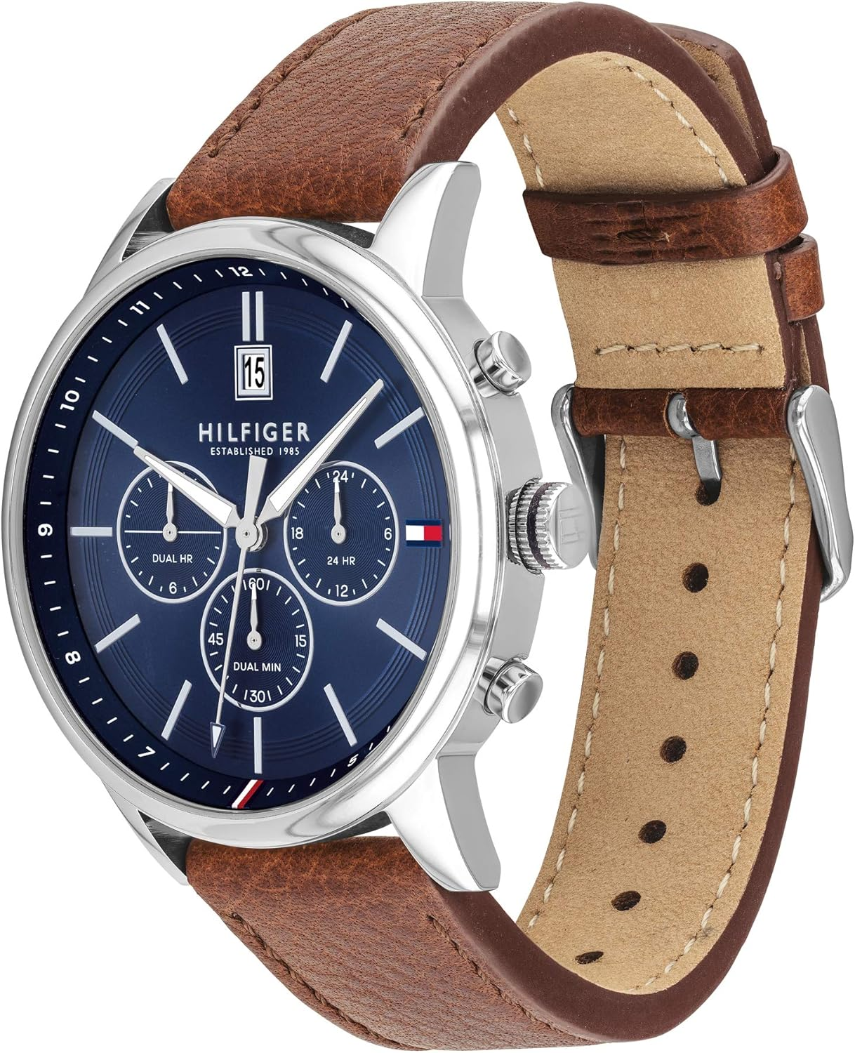 Tommy Hilfiger Men'S 1791629 Light Brown Leather Multi-Function Watch, Navy, 44MM image number 2