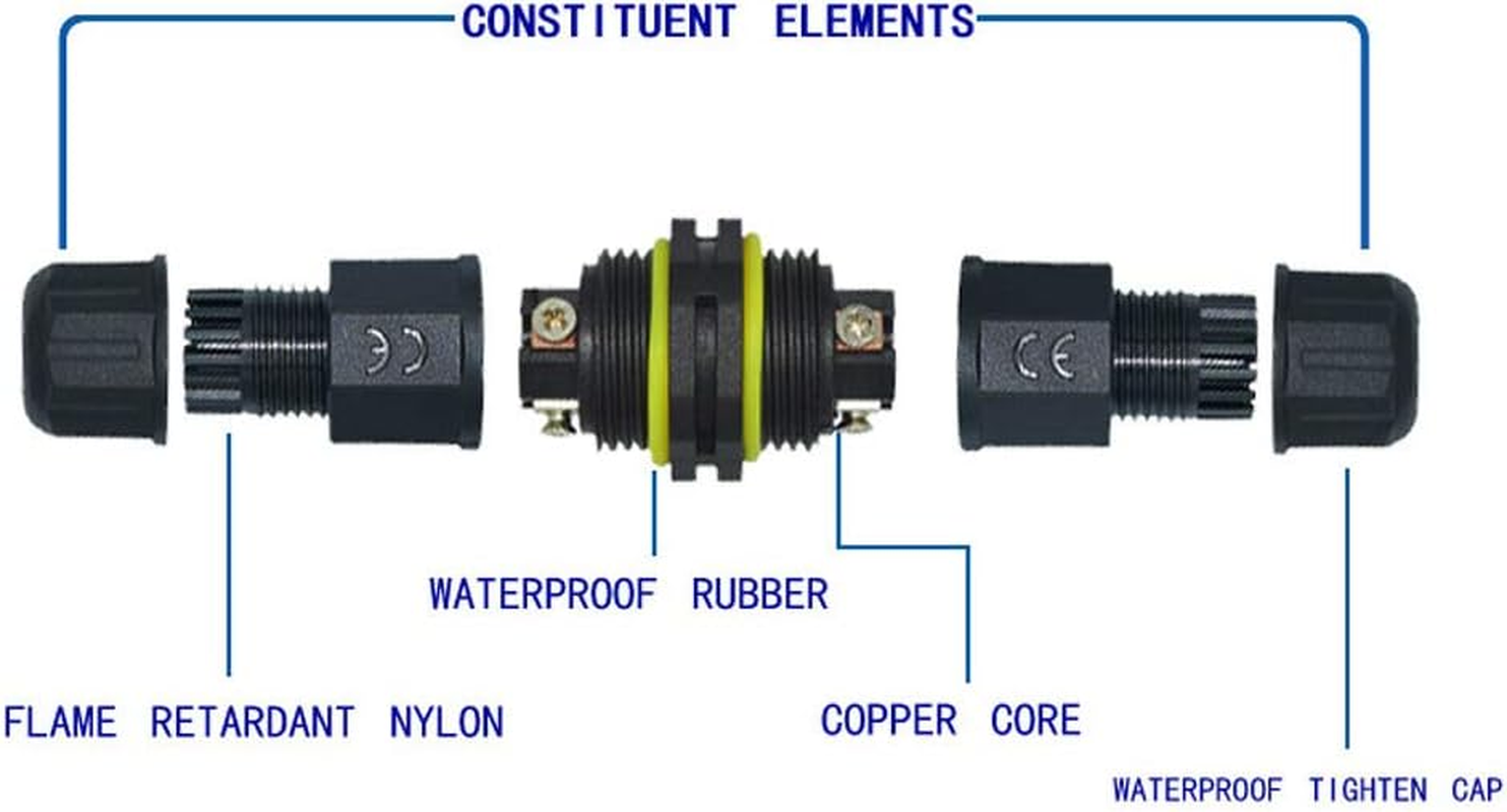 Set of 4 NUZAMAS 3 Pin Waterproof Connector Outdoor Junction Box IP68 Electrical Connectors for 4.5Mm-10Mm Cable, Outdoor, Garden, Christmas Light, Street Light, Led Lamp, Solar Supplies image number 4