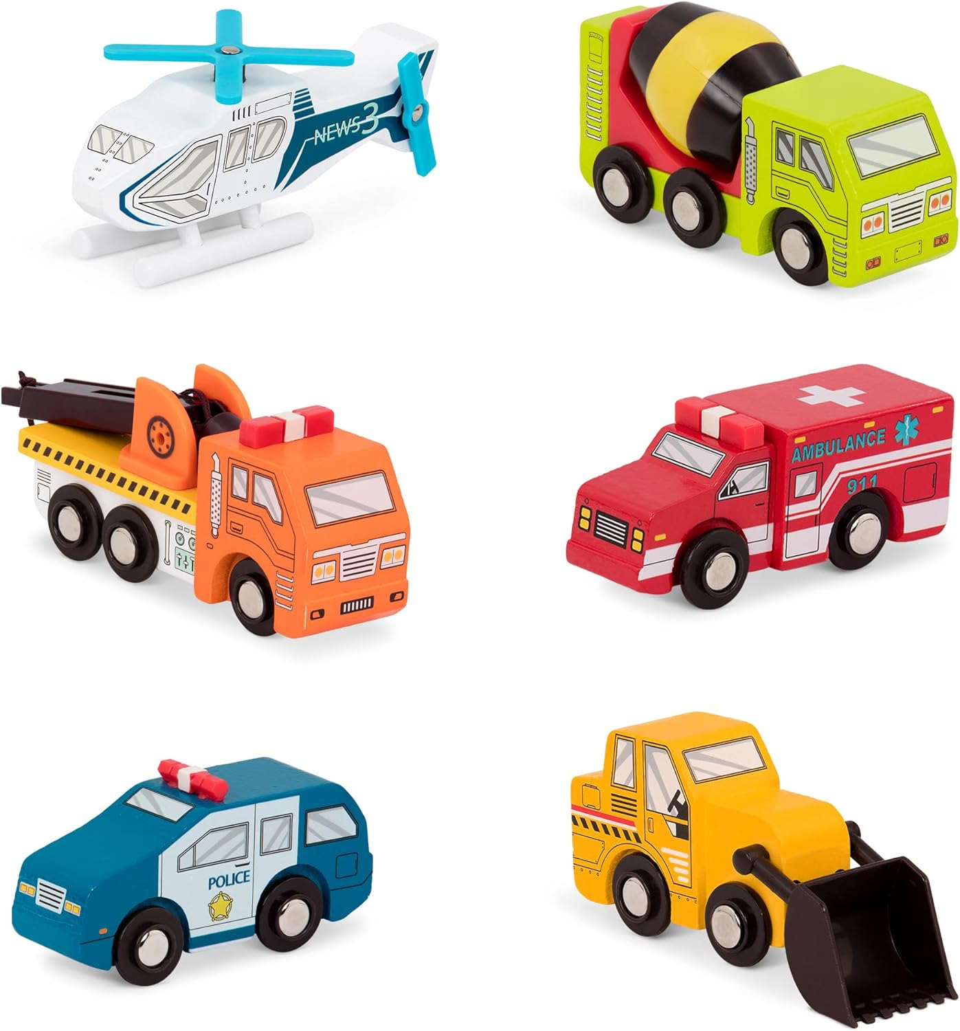 Battat - Wooden Vehicles &ndash; Miniature Wooden Toys, Including Toy Cars, Toy Trucks, Toy Helicopter & Ambulance, for Kids Age 3-Year-Old & up (6-Pcs) BT2635Z image number 4