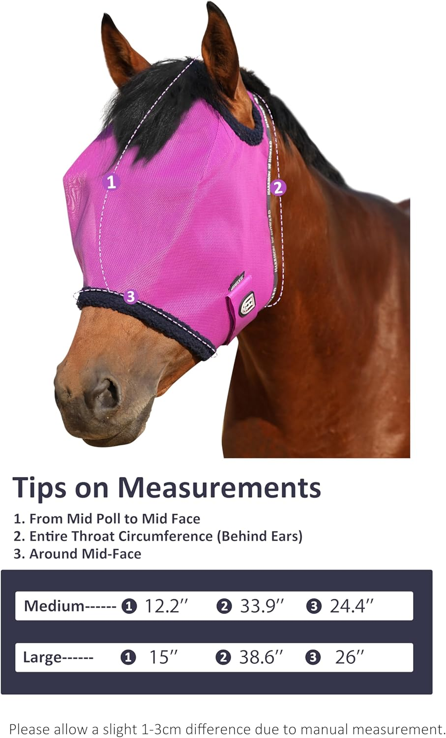 Harrison Howard All round Mesh Horse Fly Mask UV Protective with Fleece Padded Edging Purple L image number 1
