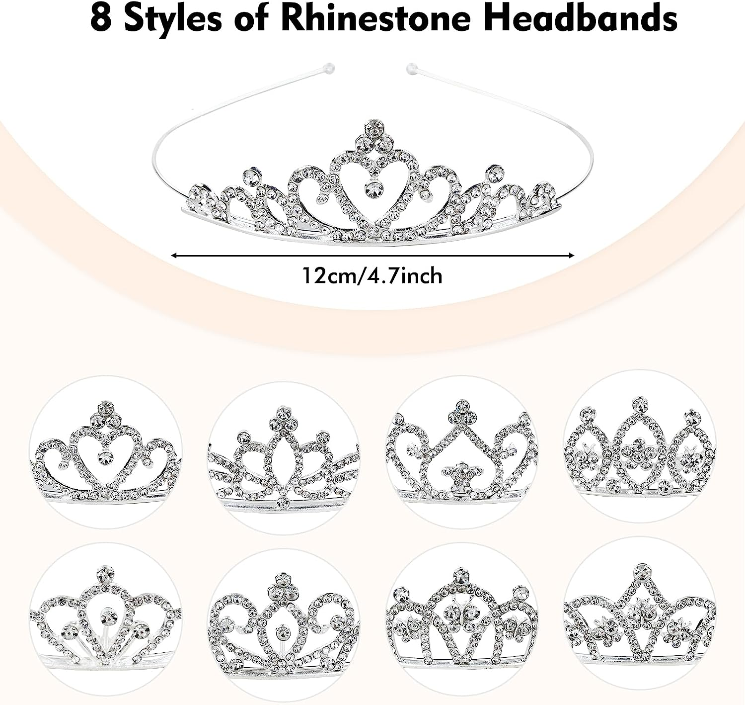 Cinaci 8 Pack Silver Metal Sparkly Glitter Rhinestone Crown Headbands Wedding Prom Birthday Party Princess Hair Tiaras Clasps Accessories for Kids Girls Teens Women Brides image number 5