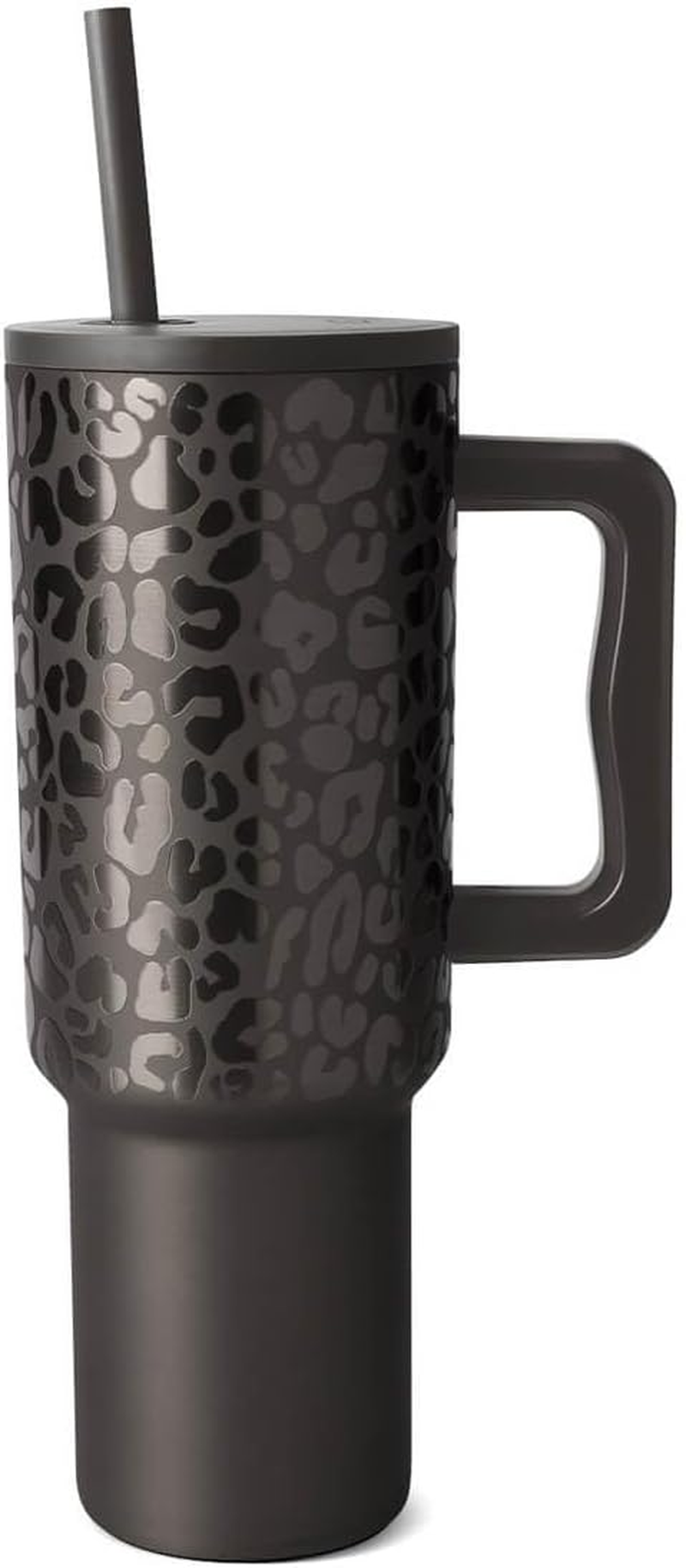 40 Oz Tumbler with Handle and Straw Lid, Insulated Reusable Stainless Steel Water Bottle Travel Mug Cupholder Use, Gifts for Women Men Him Her, Black Leopard