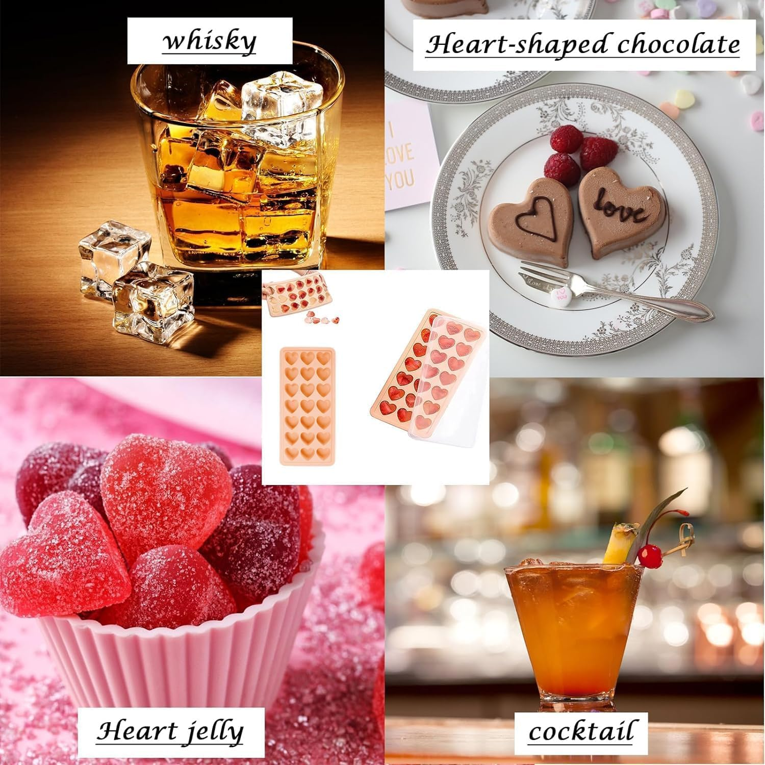 Wady 2 Pcs Ice Cube Tray,Heart Mould Star Shape and Star Shape Ice Cube Tray for Candy, Silicone Ice Cube Traychocolate, Jelly, Cocktails, Juice, Whiskey, Reusable (Pink+Bule)