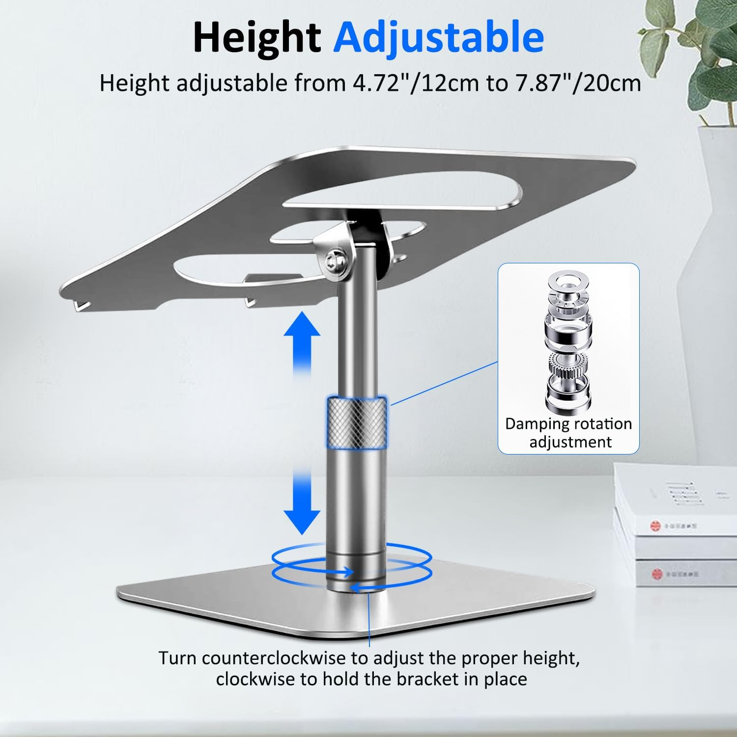 Laptop Stand, Necomi Upgraded Desktop Laptop Stand, 360&deg; +180&deg; Rotation Height Adjustable Stand, Aluminum Ergonomic Computer Stand for Coworking, Fits All Laptops, Tablets, Books from 10''-17" image number 2