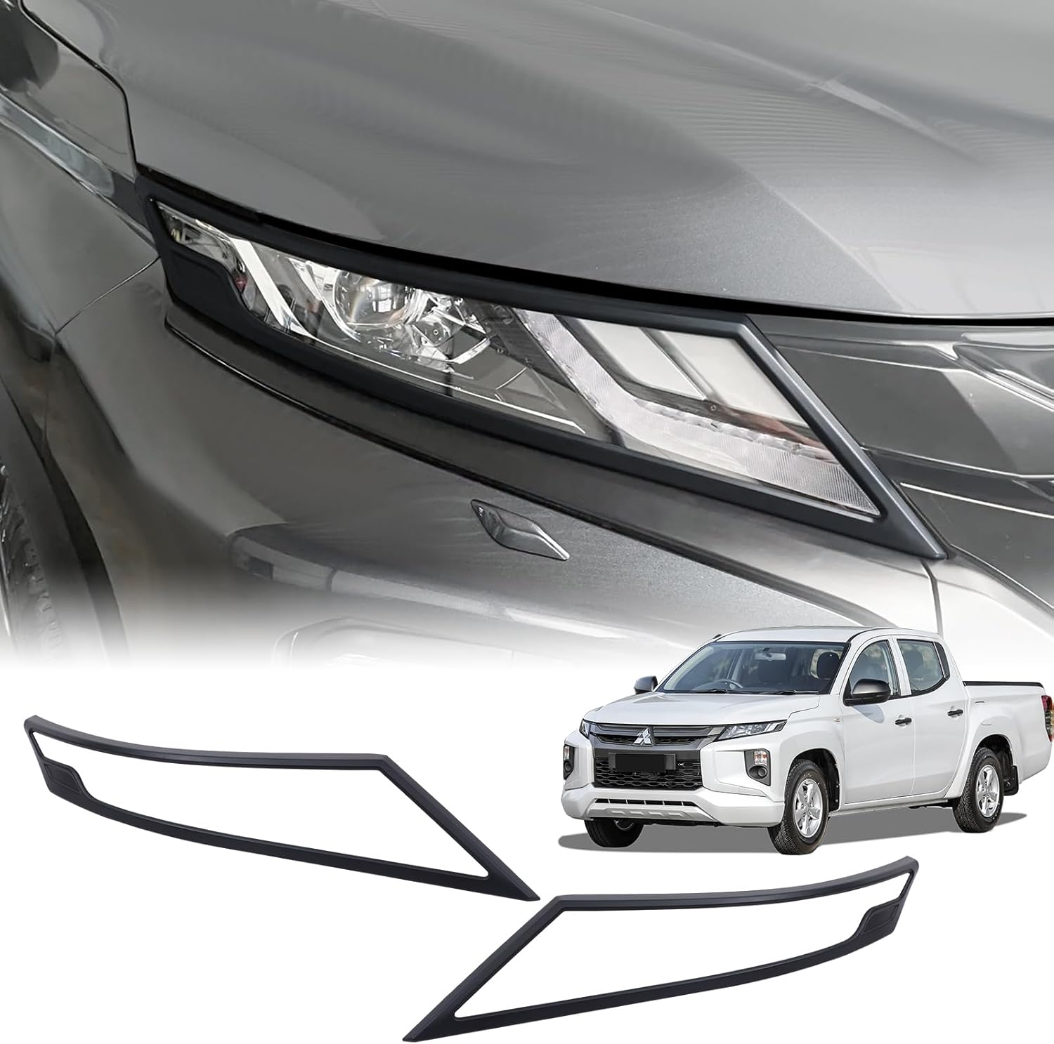 For Mitsubishi Triton MR 2019-2023 Accessories Headlight Tail Light Cover Trims, Front Rear Light Lamp Guard Protector Cover Trim Surround Frame, Matte Black Ute Exterior, 4Pcs/Set image number 3