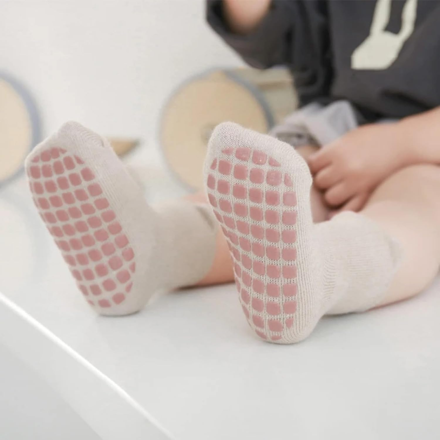 5 Pairs Unisex Baby Non Slip Grip Socks,Infants Floor Ankle Socks anti Skid Crawling Socks for Baby Boys Girls for 1-3Years