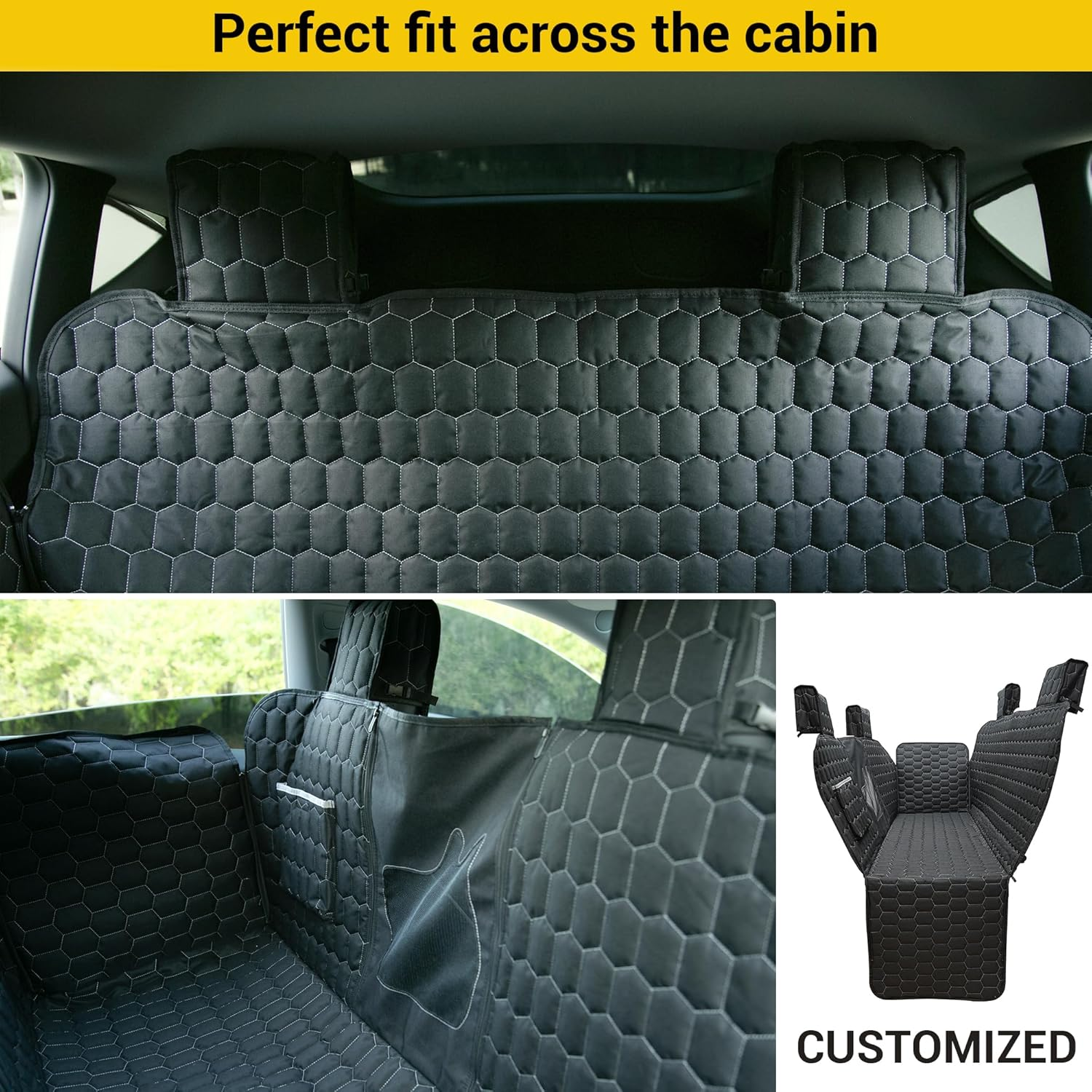 Dog Seat Covers for Tesla Model Y, Car Hammock for Tesla Model Y 2022-2025 with Side Flaps, 100% Waterproof Pet Car Seat Cover with Mesh Window & Headrest Protector Easy Clean up Pet Liner image number 5