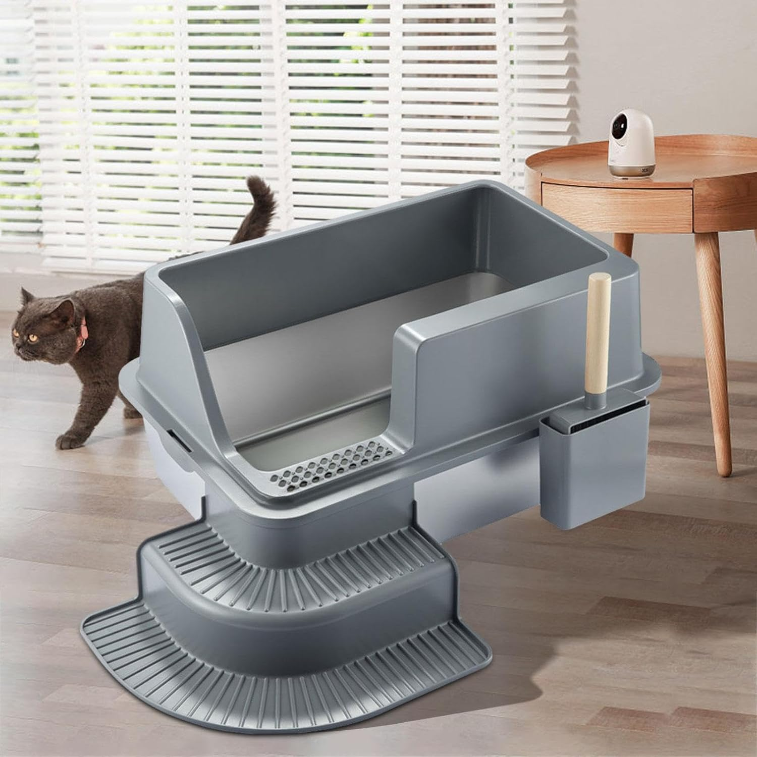 STARTIST Stainless Steel Cat Litter Box Cat Litter Tray with Step for Big Cats Easy to Clean Cats Litter Basin Lowered Front Cat Toilet image number 4