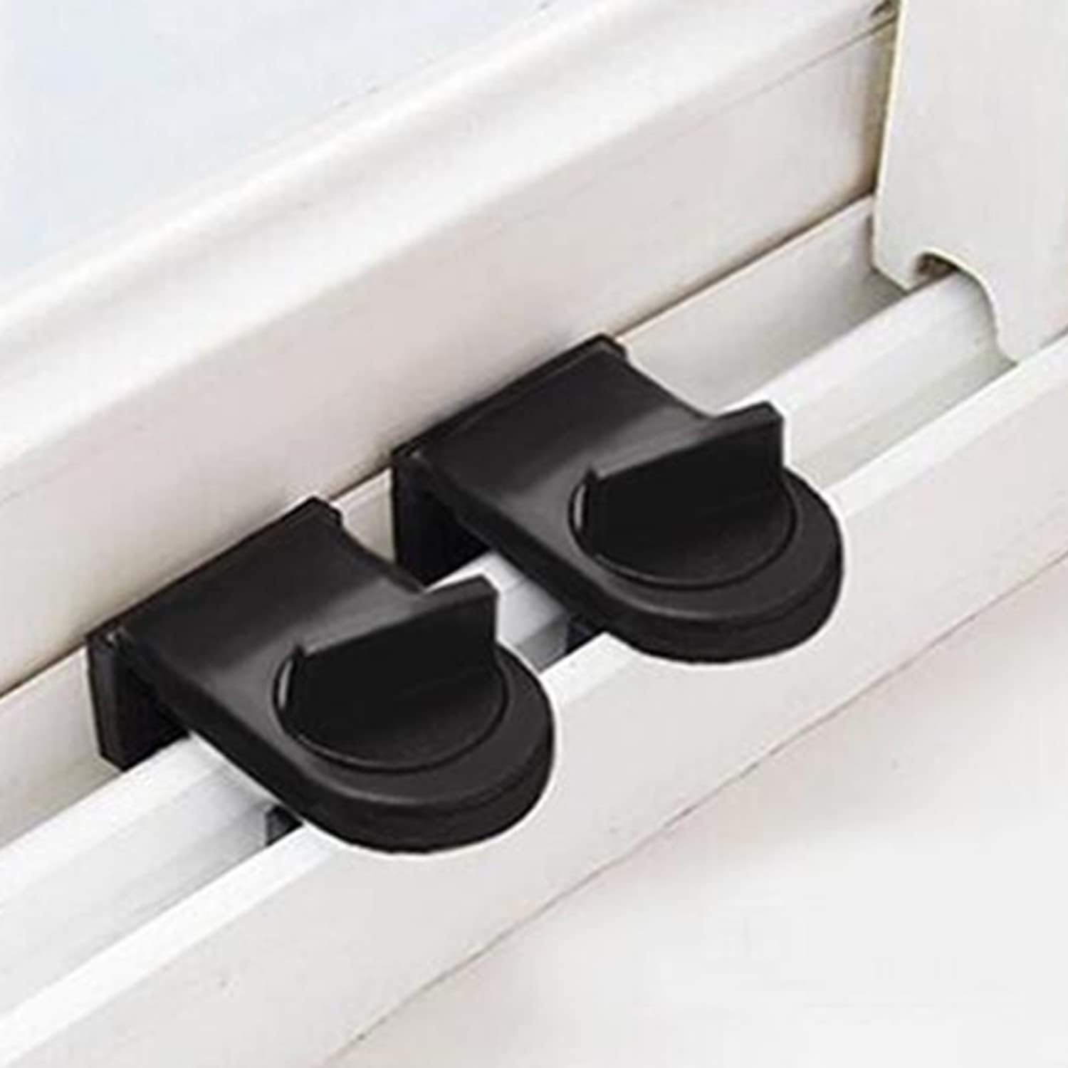 4 Pack Slide Door Security Locks, Instant Sliding Window Track Rail Stoppers, Good for Travel and Child Safety (Black) image number 2