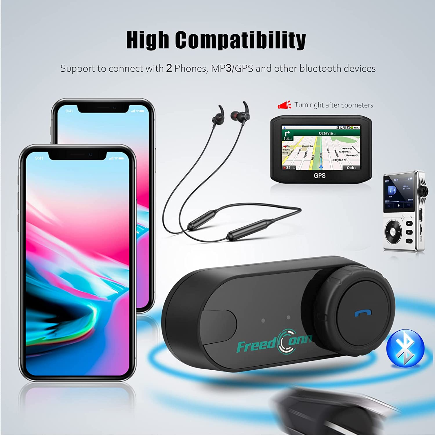 Freedconn T-COM VB Motorcycle Bluetooth Headset: Motorbike Communicaton System BT5.0 Helmet Intercom for 2 Riders 800M Intercom/Music Share/Universal Pairing/Boom&Soft 2In1 Mic image number 2