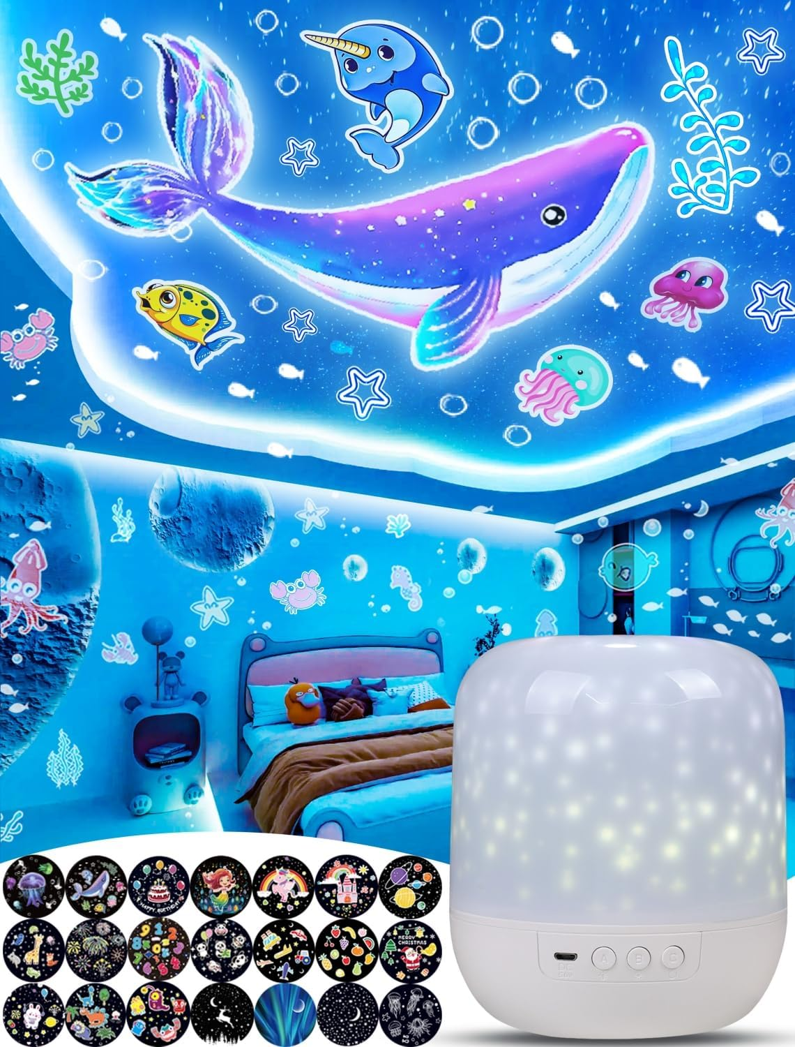 21 Sets of Films, Projector Night Light for Kids Bedroom, Kids Night Light Projector, Ceiling, Star Galaxy Projector with 360&deg; Rotation, Dimmable for Girls, Birthday, Christmas, Nursery, Room Decor image number 6