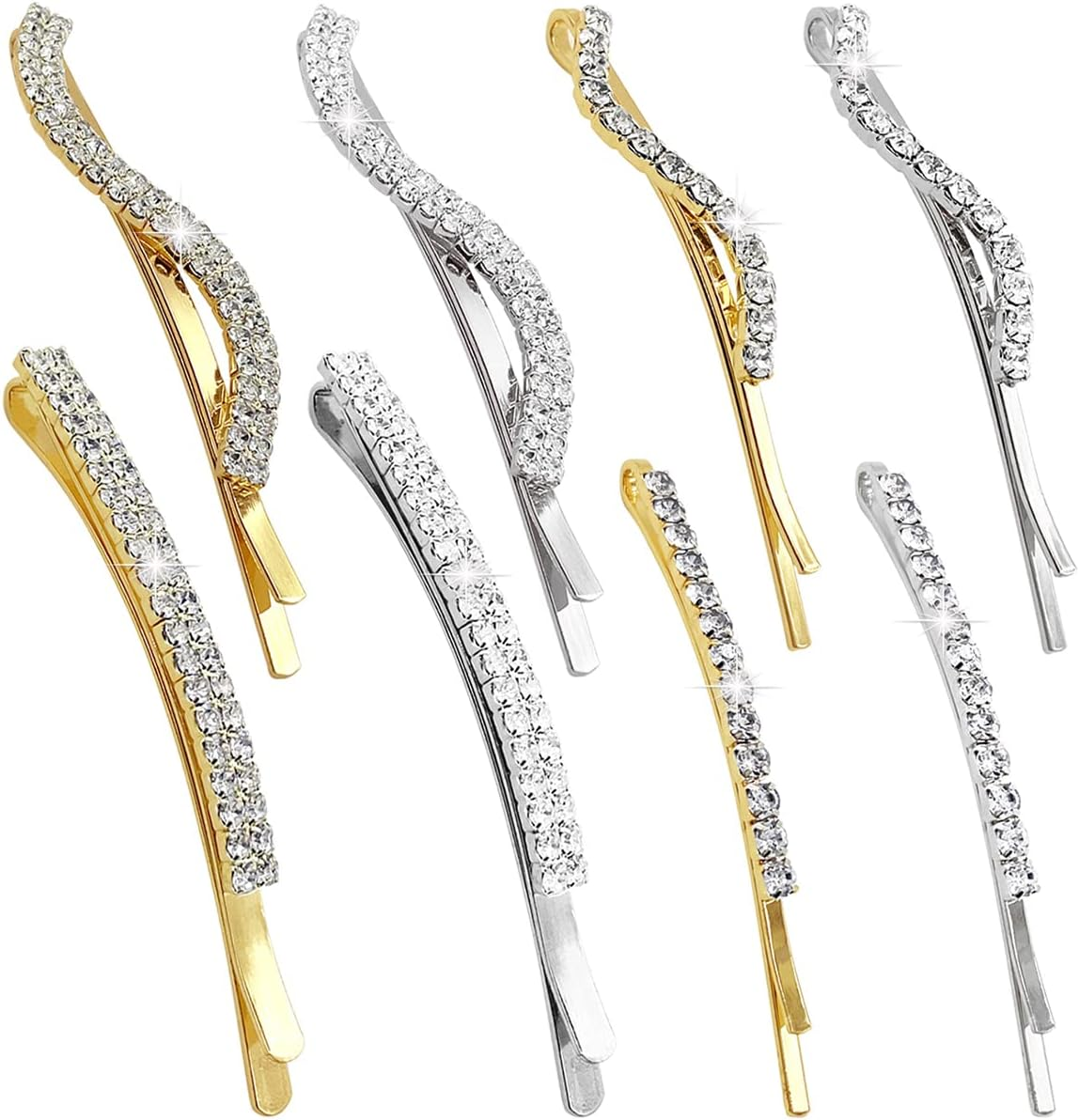 8 Pcs Clear Rhinestone Bobby Pin Crystal Hair Pin Metal Hair Clips Luxury Bling Diamond Barrettes Wedding Bridal Shower Hair Accessories Decorations for Lady Women Girls,,4 Styles, Gold / Silver image number 5