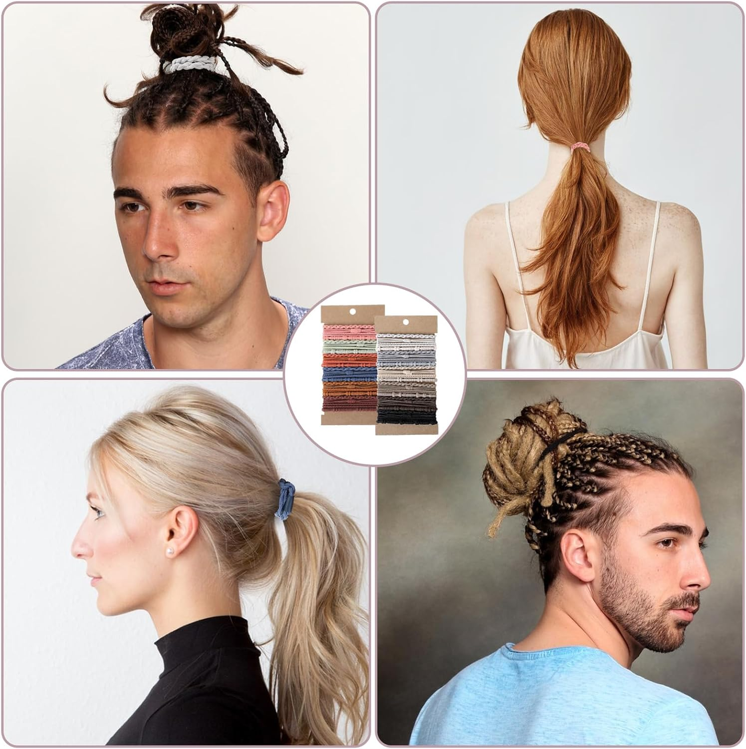 Boho Hair Ties, 48 Pcs Elastic Hair Ties No Damage Ponytail Holders Cute Hair Tie Bracelets for Women Boho Hair Accessories Nylon Hair Ties Soft Colorful Hair Ties for Thick Hair Thin Hair and Long