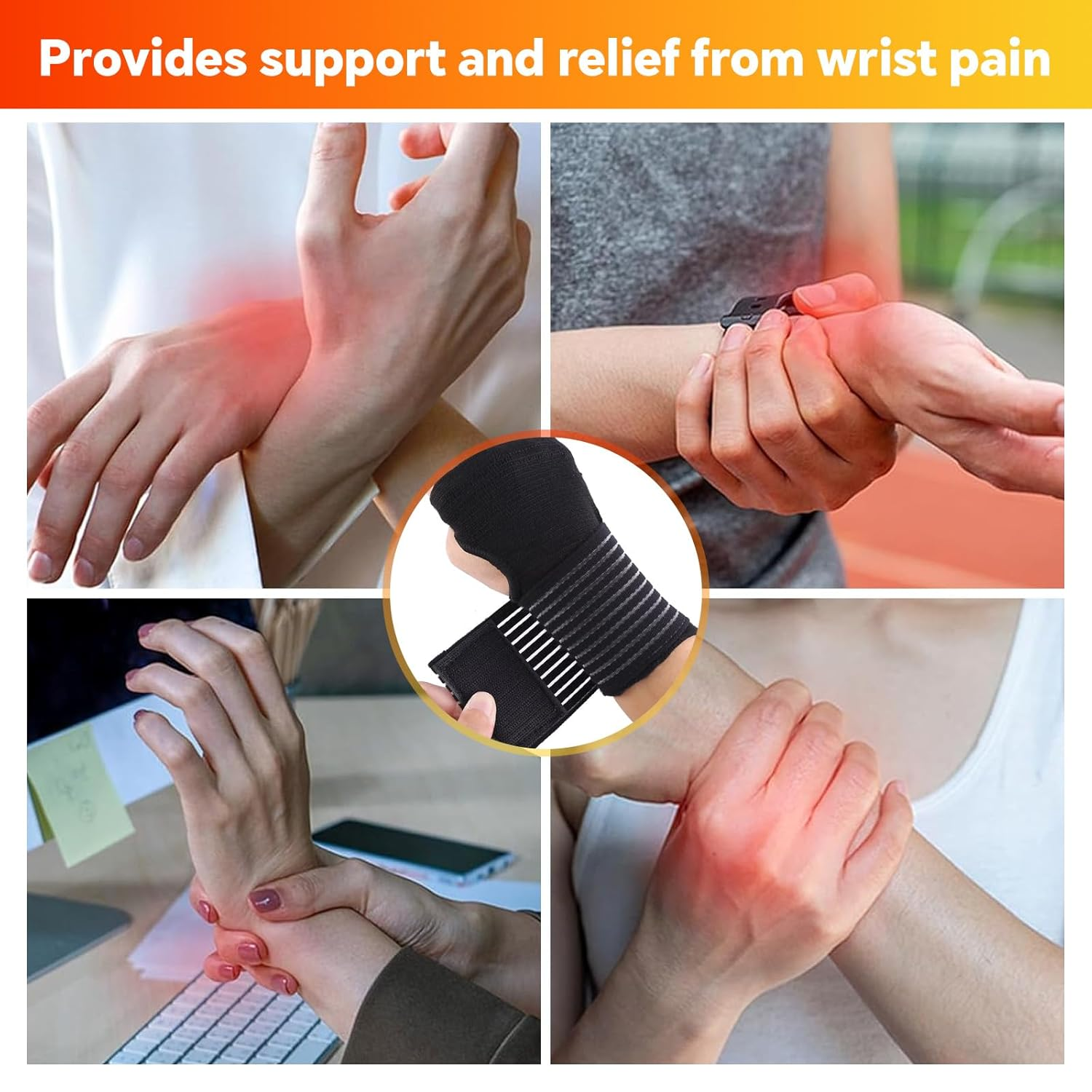 2 Pack Adjustable Compression Wrist Braces, Elastic Wrist Support with Strap for Pain Relief, Carpal Tunnel, Tendonitis, Arthritis, Sports, Fitness & Everyday Use(Black) image number 5