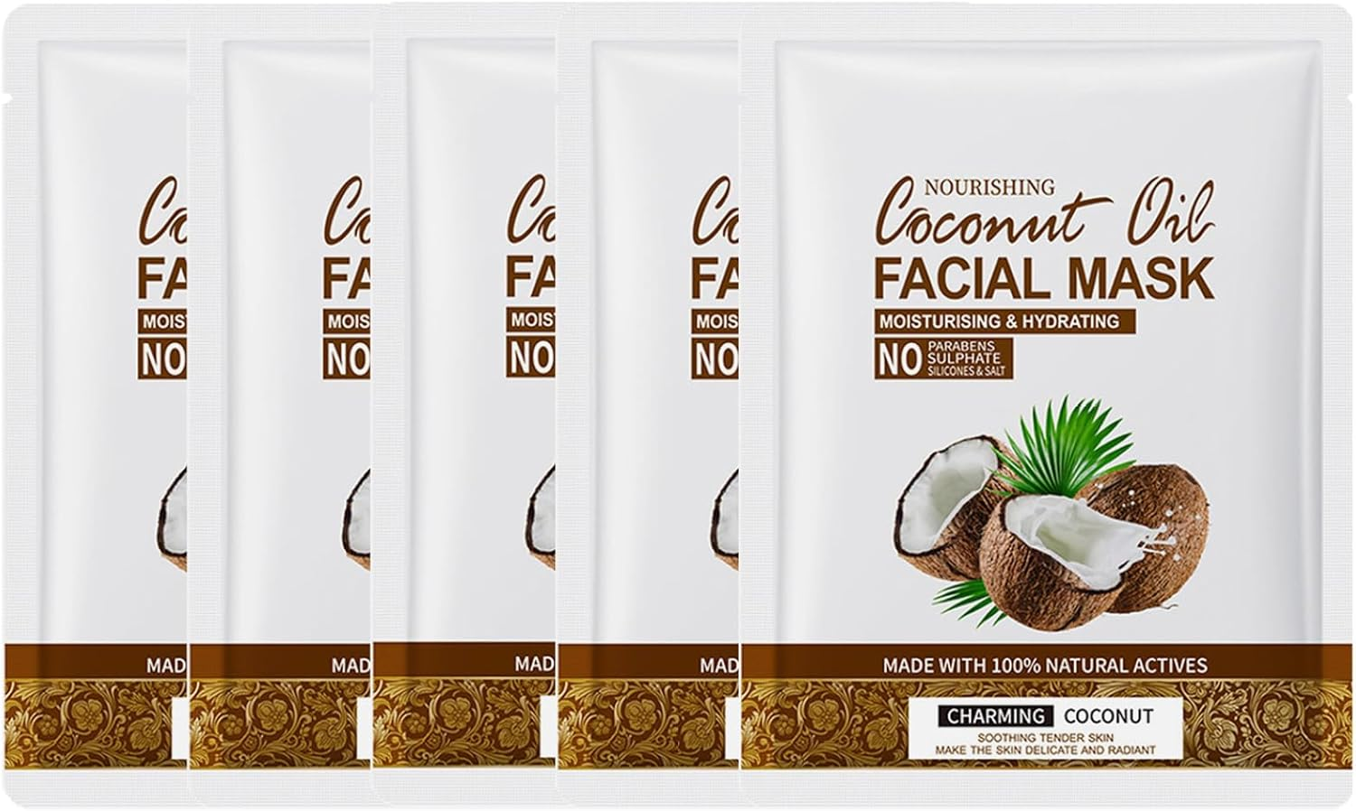 Yruioon Hydrating Coconut Face Mask 5 Pack Infused with Coconut Water Extract for a Daily Moisturizing Skincare Routine White One Size image number 1