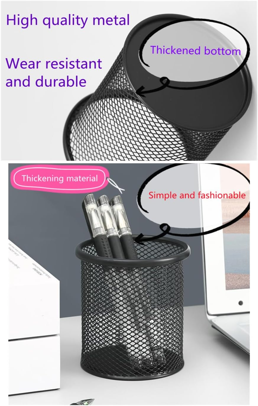 Loopunk 4 Pack Metal Mesh Pen Holder, Pen Holder, 3 Pcs Sticky Notes, Durable Pen Organizer Desk Organisers Set for Office Desk Storage image number 1