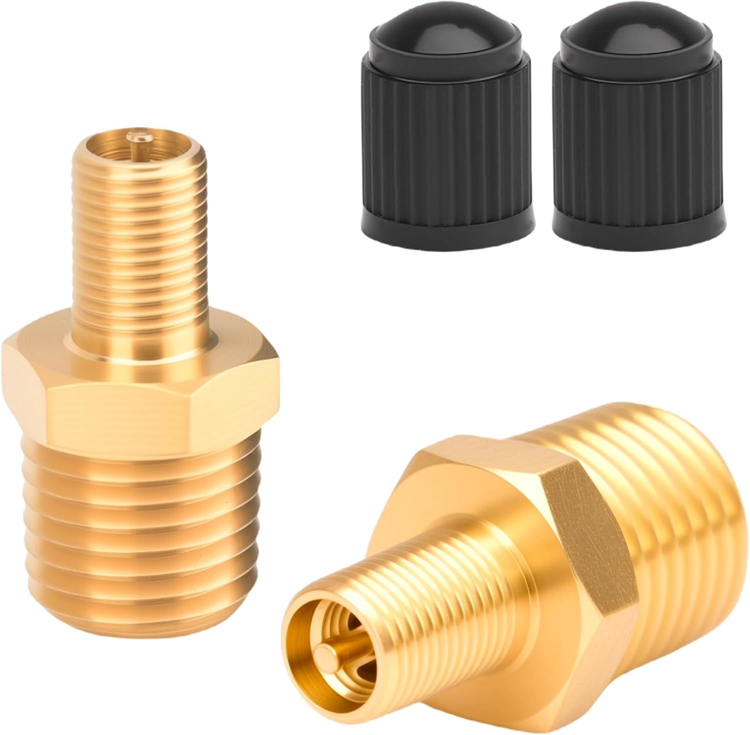 2 Sets Standard Brass Tire Air Inflator Adapter 1/4 NPT (M) for Schrader Valve (M) for Presta Air Chuck Compressor Hose Auto Tyre image number 4