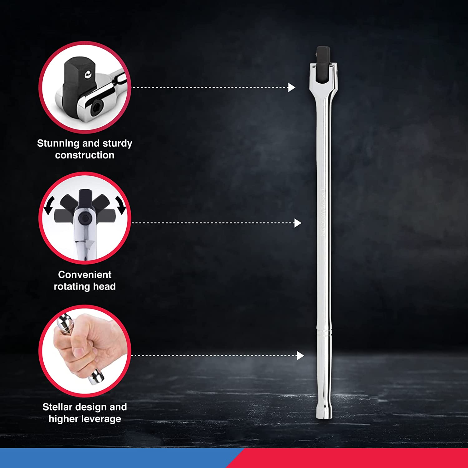 Neiko 00206A 1/2 Inch Drive Premium Breaker Bar, 24" Length Cr-V Steel image number 4