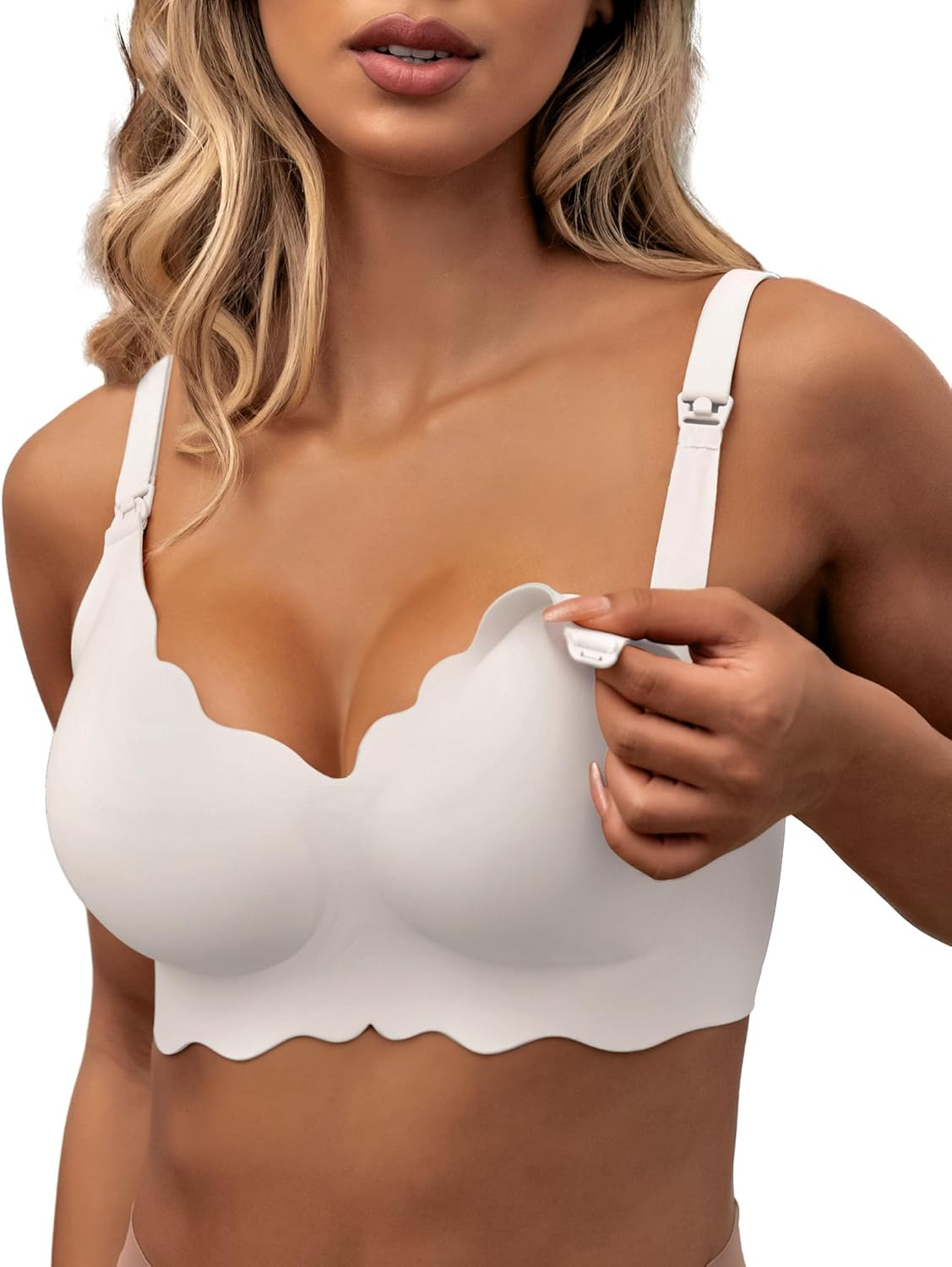 As Fairy Nursing Bras for Breastfeeding, Wireless Seamless Maternity Bra Ultra Comfort Pregnancy Sleep Bralette for Women, White-Double Front Shaft, S image number 6