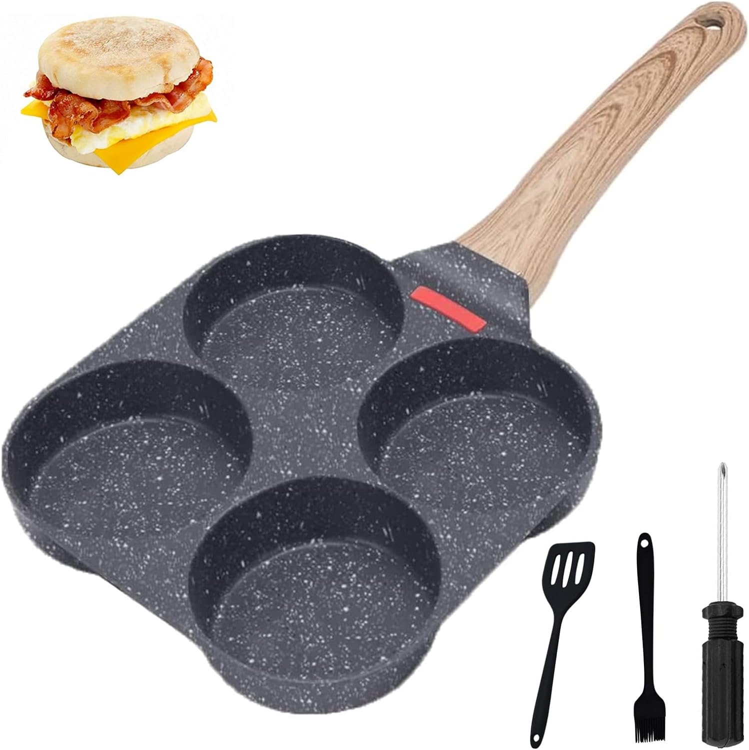 Egg Frying Pan, 4 Cup Pancake Pan Nonstick Egg Frying Pan Aluminium Alloy Egg Skillet Divided Breakfast Cooker, Suitable for Gas Stove & Induction Cookware (Gray-Black)