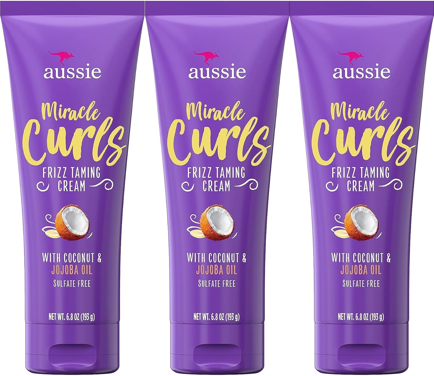 Aussie Miracle Curls Frizz Taming Cream 6.8 Ounce (Coconut & Jojoba Oil) (3 Pack) image number 2