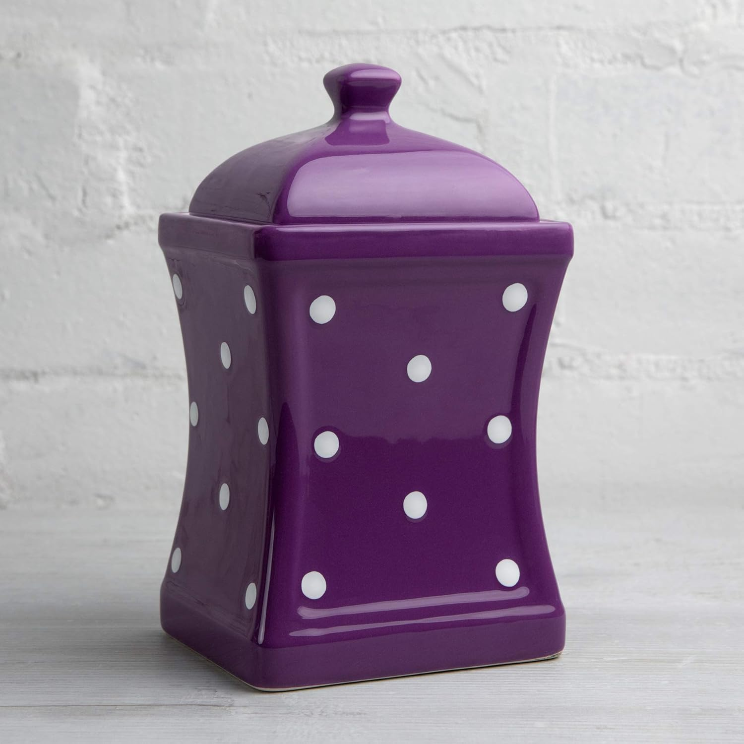 City to Cottage Handmade Purple and White Polka Dot Large Ceramic 31.5Oz/900Ml Kitchen Storage Jar with Lid | Pottery Canister, Cookie Jar, Housewarming Gift image number 1