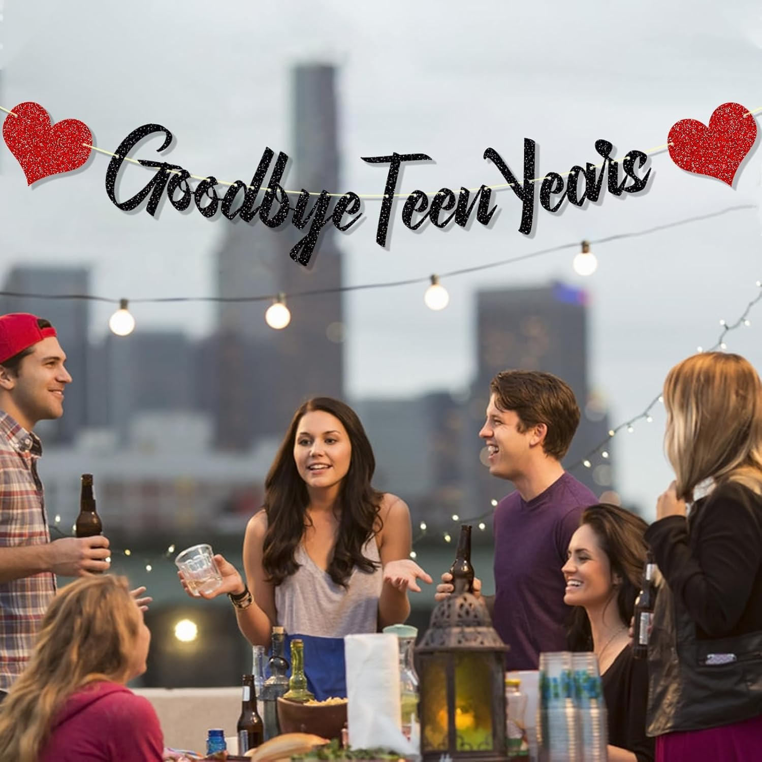 Goodbye Teen Years Banner Glitter 20Th Birthday Decorations, Black 20 & Fabulous Happy 20Th Birthday Party Supplies for Men Women image number 5