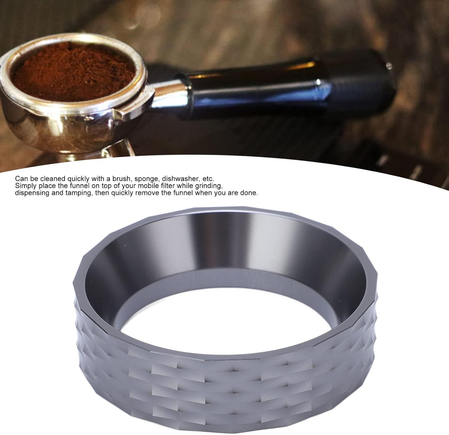 48Mm Magnetic Espresso Dosing Funnel Coffee Dosing Ring Aluminum Alloy Coffee Dosing Funnel Replacement for 48Mm Portafilters/362 (Color : Gray) - Black image number 2