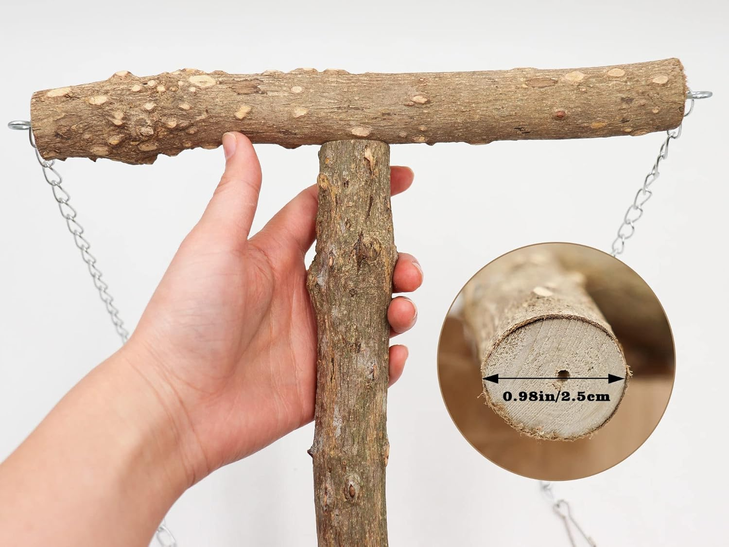 Large Bird Perch Swing Toy, Natural Pepper Wood Parrot Perch Stand Toy, Hangable Birdcage Accessories with Stainless Steel, Bird Chewing Toy for Parrot Parakeet Budgies Lovebirds(18&times;10 Inches(L&times;W)) image number 3