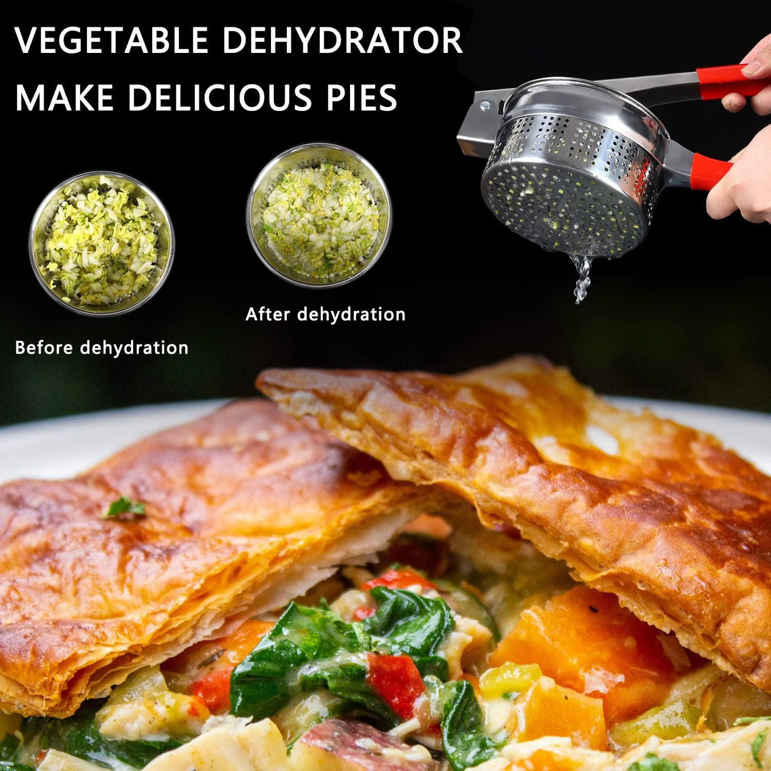 Stainless Steel Vegetable Squeezer, Upgrade Non-Slip Red Silicone Handle,Filling Pancakes,Etc. (Upgrade 40Oz) image number 2