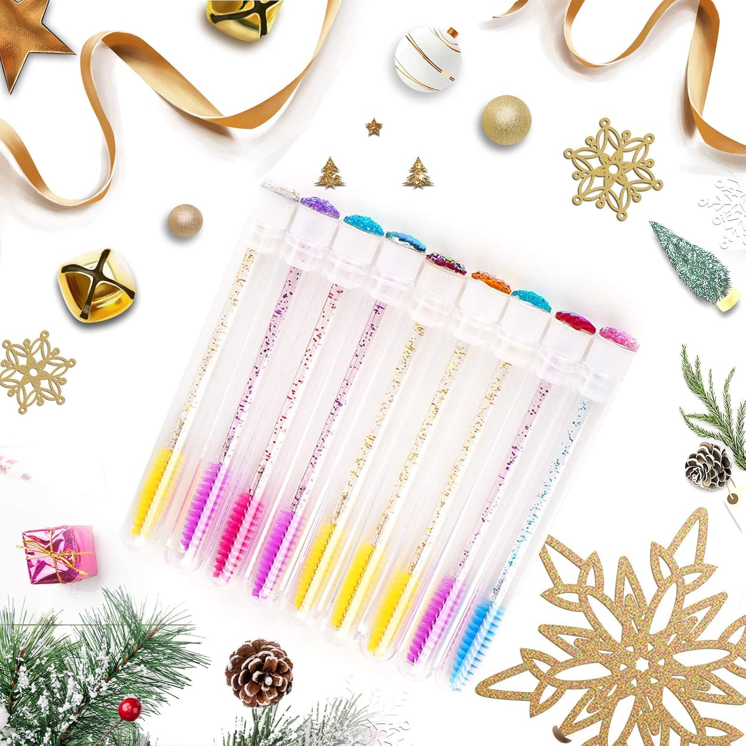 20-Piece Mixed Color Disposable Diamond Mascara Wands - Sanitary Tube Spoolies - Makeup & Eyebrow Applicator Kit image number 3