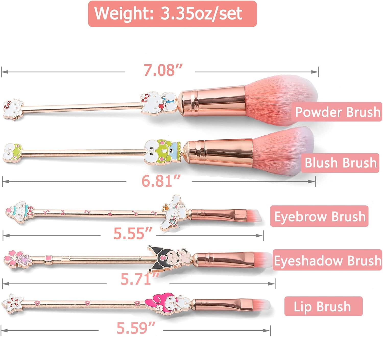 Rongji Jewelry Marie Cartoon Cat Makeup Brushes - 5Pcs Cute Animal Designed Soft Pink Makeup Brushes Set, Professional Cosmetic Tool Kit Pink Drawstring Bag Included for Girls and Women (5PCS Kuu) image number 1