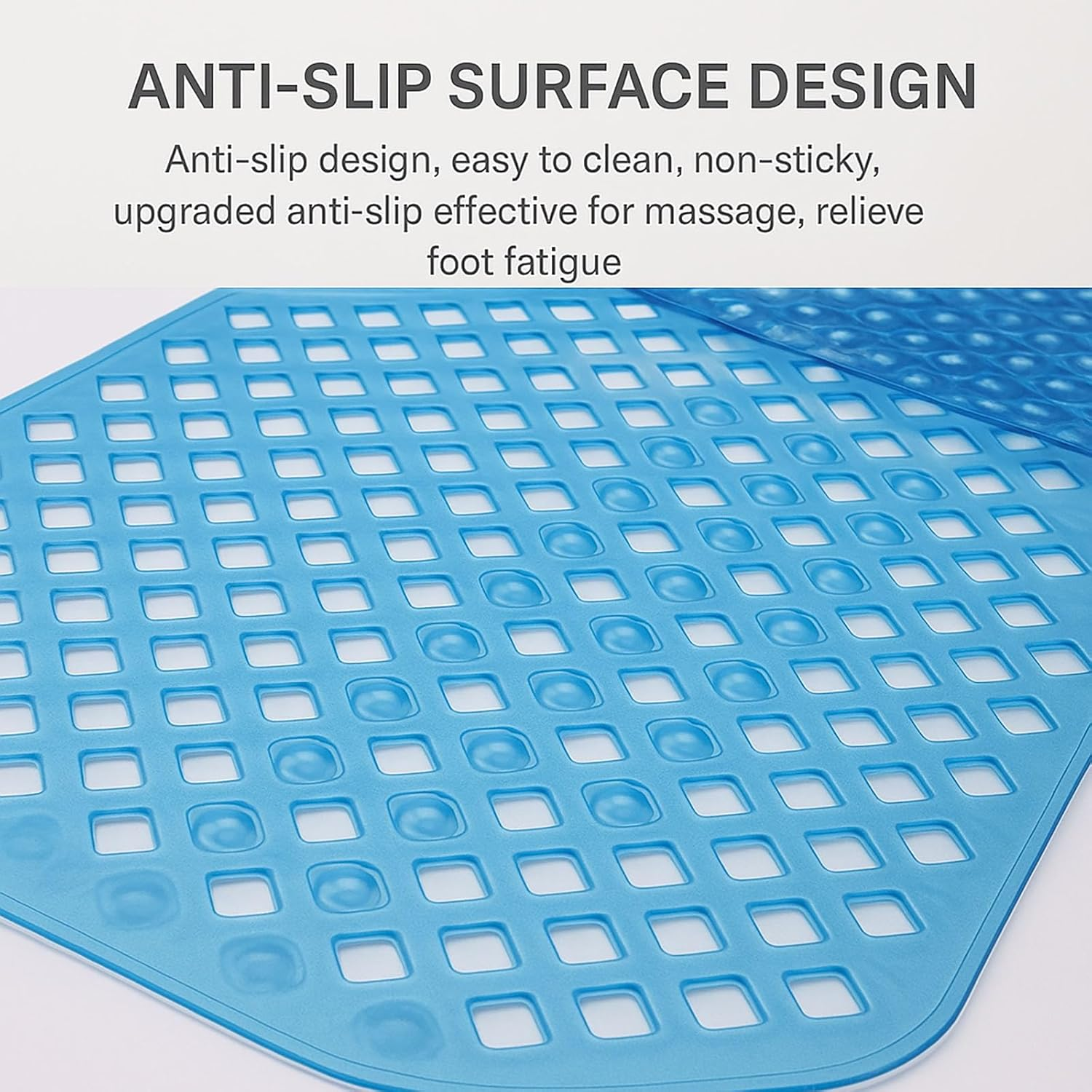 Non Slip Soft Bath Mat with Suction Cups & Drain Holes - Washable Bathtub Floor Liner for Bathroom - Luxurious and Comfortable - 88 * 40 CM, Blue
