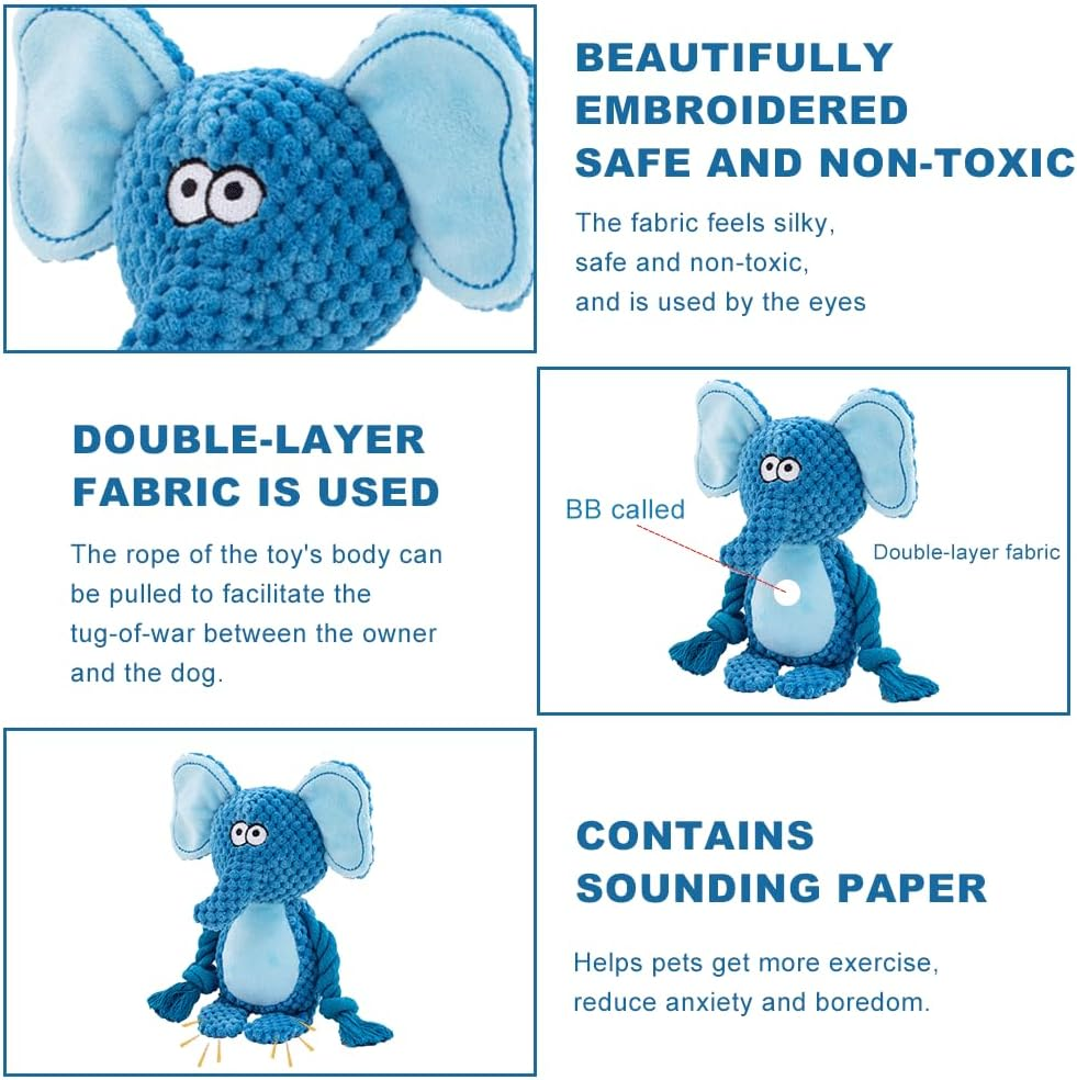 2025 Plush Dog Toy - Squeaky & Indestructible Chew Toy for Small Medium Dogs, Interactive Soft Stuffed Toy, Washable & Lightweight for Puppies (Elephant) image number 1