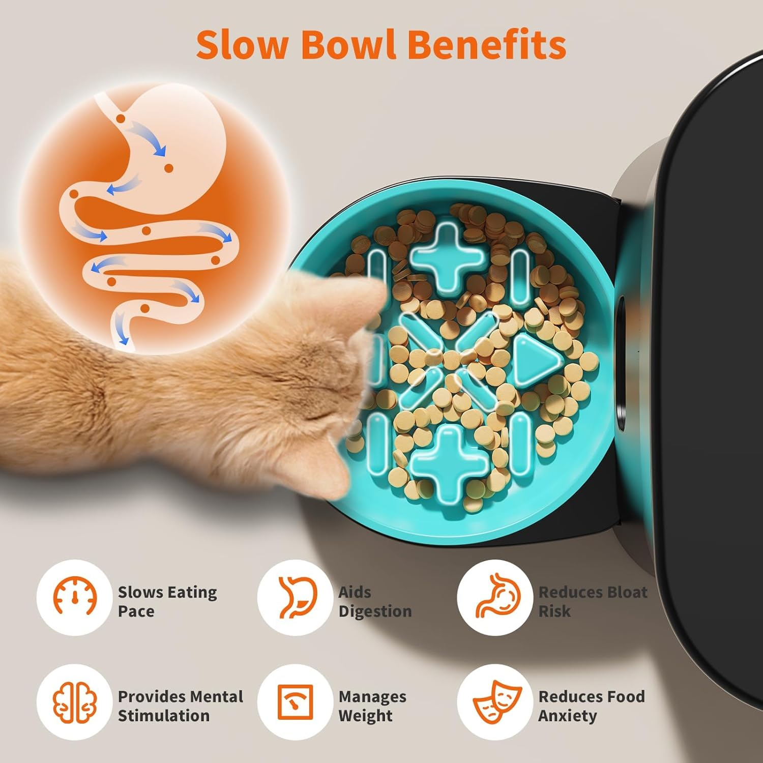 HONEYGUARDIAN Cat Automatic Feeder 2 Bowls, 5G/2.4G Wifi Intelligent Automatic Feeder for Cats and Dogs (3.5L) image number 2
