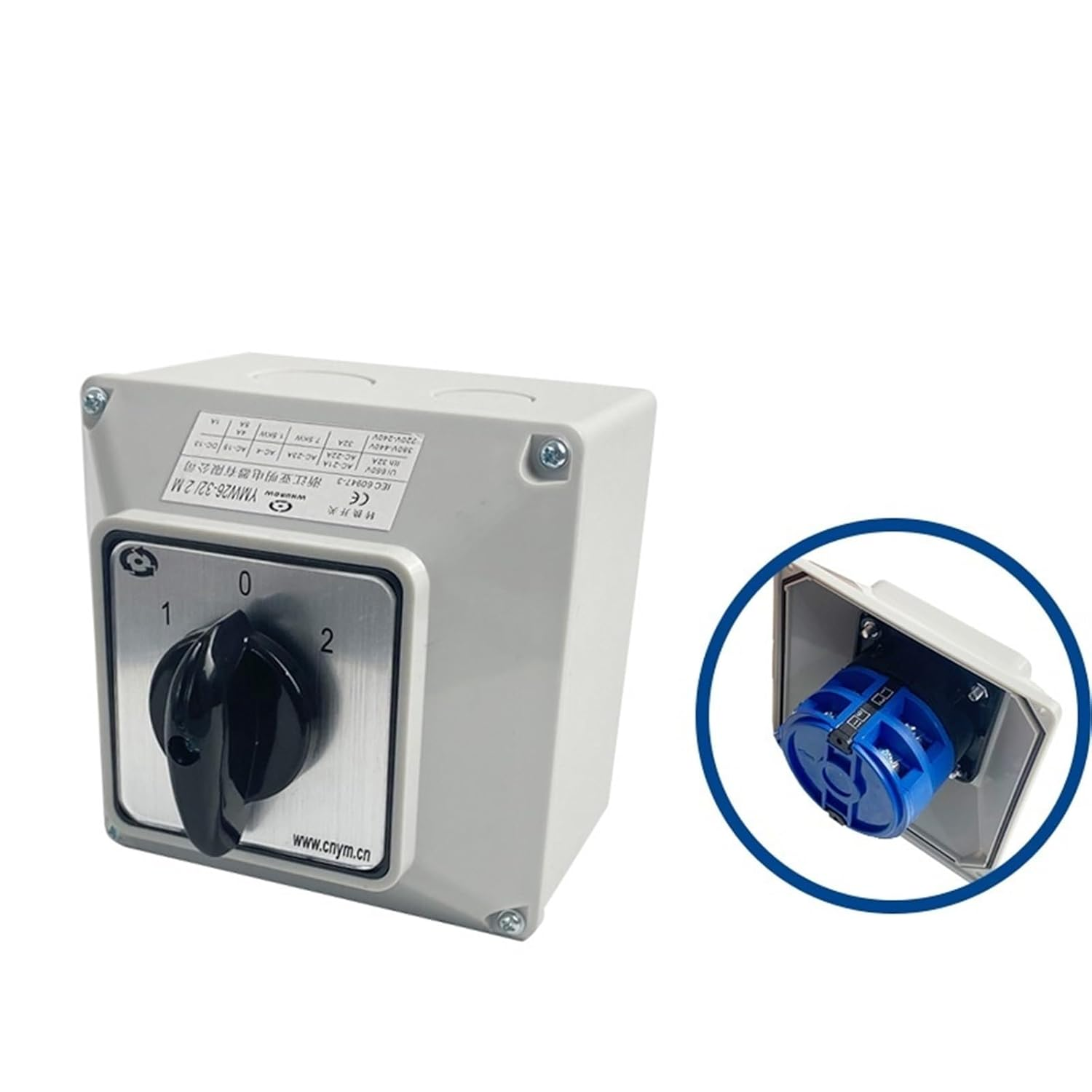 XNWKF LW26-32 YMW26-32/2M Changeover Cam Rotaris Switch 32A 2 Poles with Waterproof Box IP65 Select Interruptor Silver Contact(102 with Box) image number 1