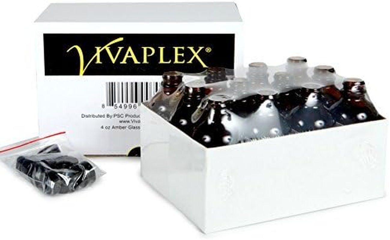 Vivaplex, 12, Amber, 4 Oz Glass Bottles, with Lids image number 1
