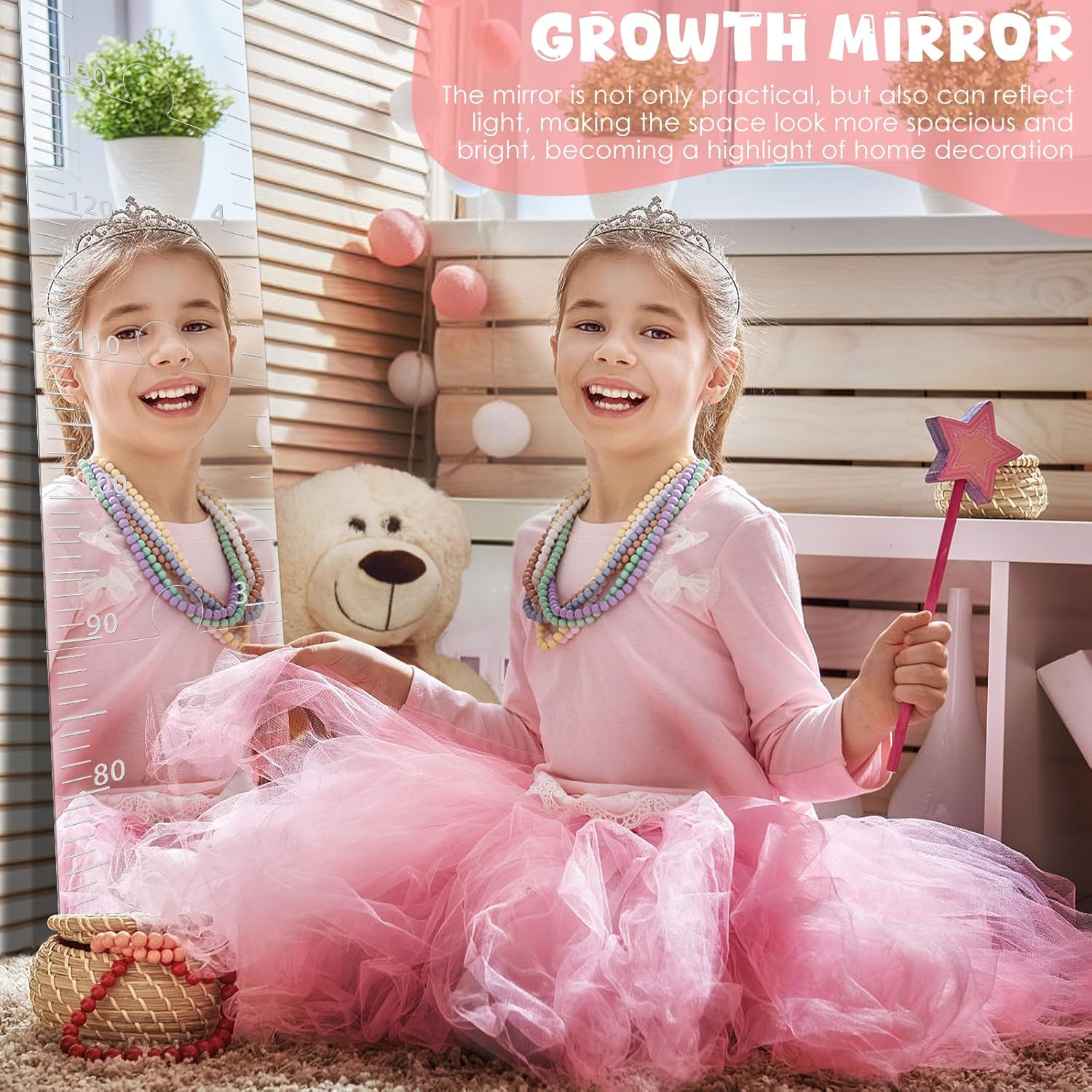 Fwqofvk 3 in 1 Acrylic Mirror Growth Chart for Kids, Decorative Wall Growth Chart Mirror, Puzzle Growth Chart Mirror, Height Measuring Puzzle Mirror for Home Nursery 25X29.5Cm image number 2