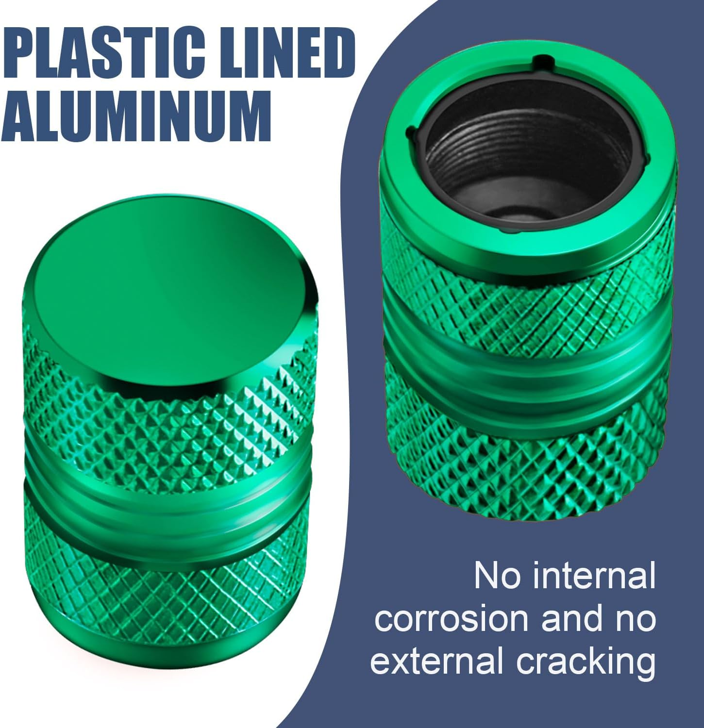 Tire Valve Stem Caps - 4 Pack Anti-Corrosion Premium Anodized Alloy Tyre Air Valve Caps Universal for Car SUV Bike Green image number 5