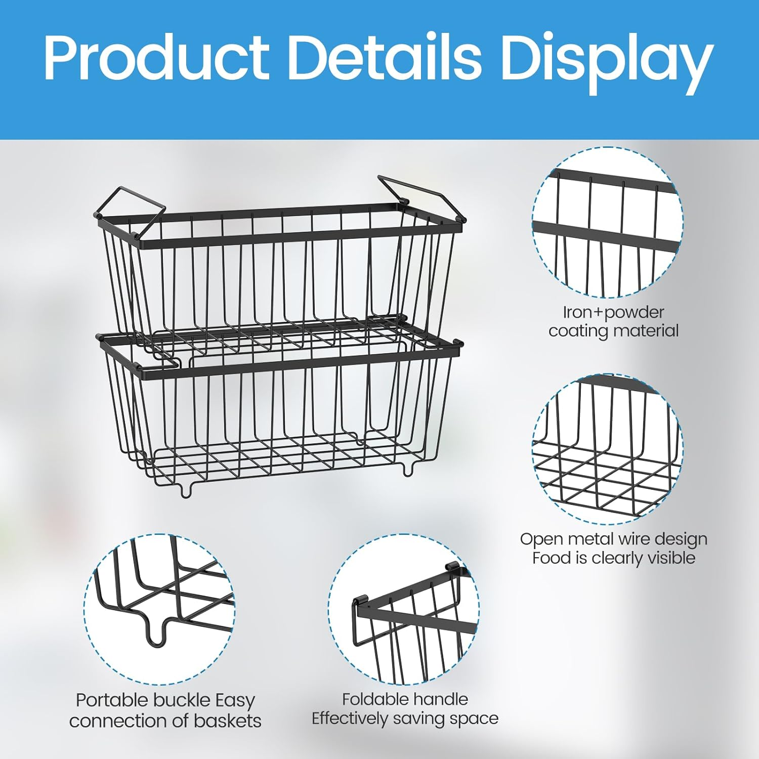 4 Pack Freezer Organizer Bins, Stackable Deep Freezer Organizer Bins, Chest Freezer Baskets for Sorting Frozen Meats and Food, Freezer Storage Basket with Foldable Handles image number 5