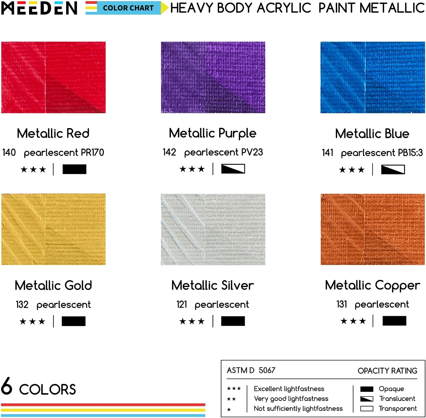 MEEDEN Metallic Acrylic Paint Set: 6 Colors Heavy Body Acrylic Paint Tubes 2Oz / 60Ml - Thick Metallic Paint for Painting Canvas Crafts Wood Metal image number 4