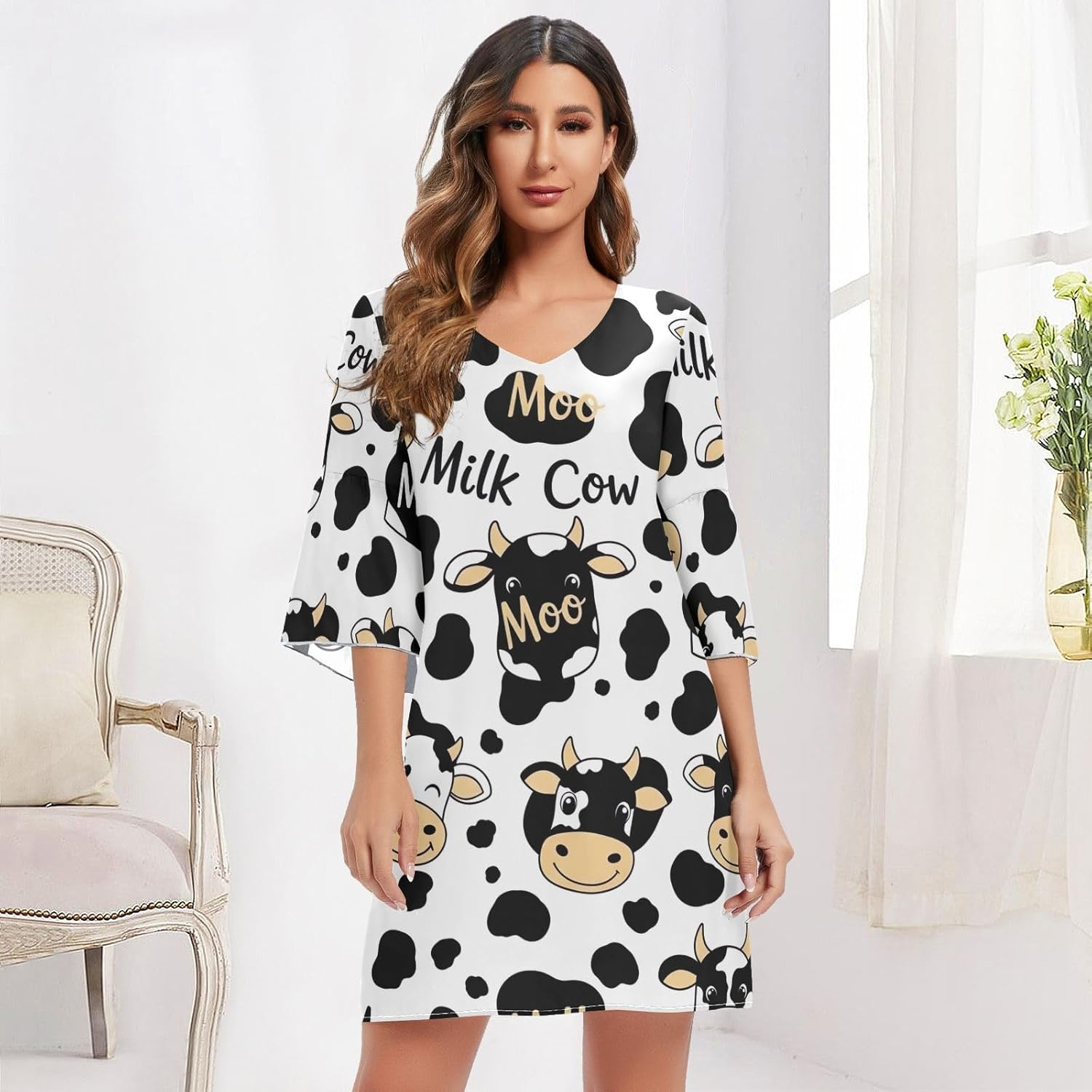 Cartoon Cows Western a Line Dress Printed Line Maternity Dress image number 2