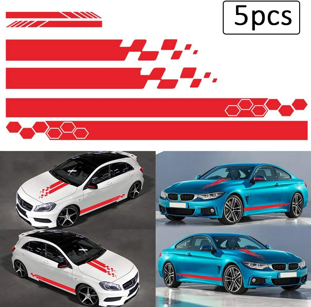 Rojuicy 5 Pieces Vinyl Car Side Stickers Decorative Auto Body Racing Sports Decals Car Truck DIY Decal Stripe Vinyl Sticker Accessories 1-2 Days Delivery image number 6