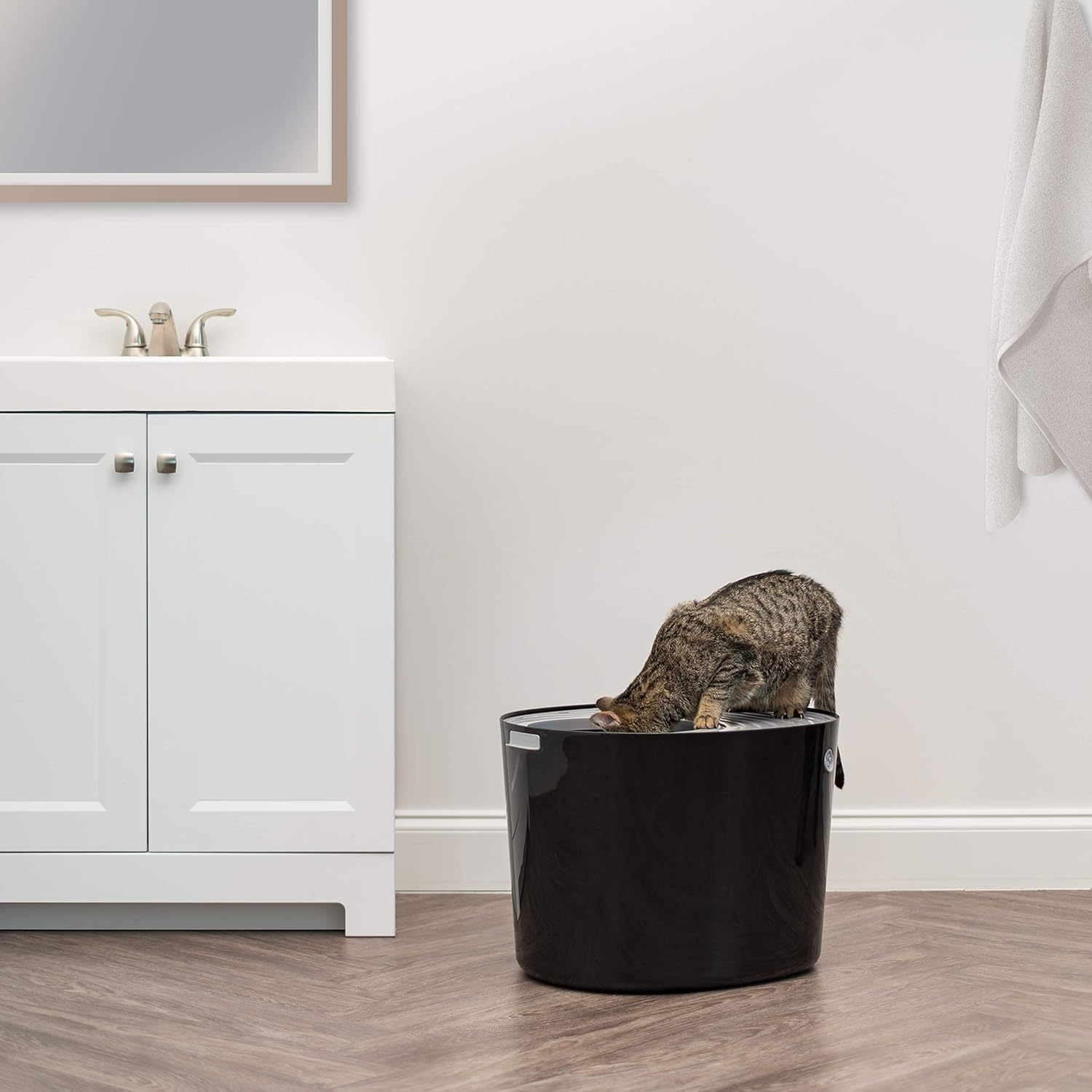 IRIS Top Entry Cat Litter Box, Black/Light Gray