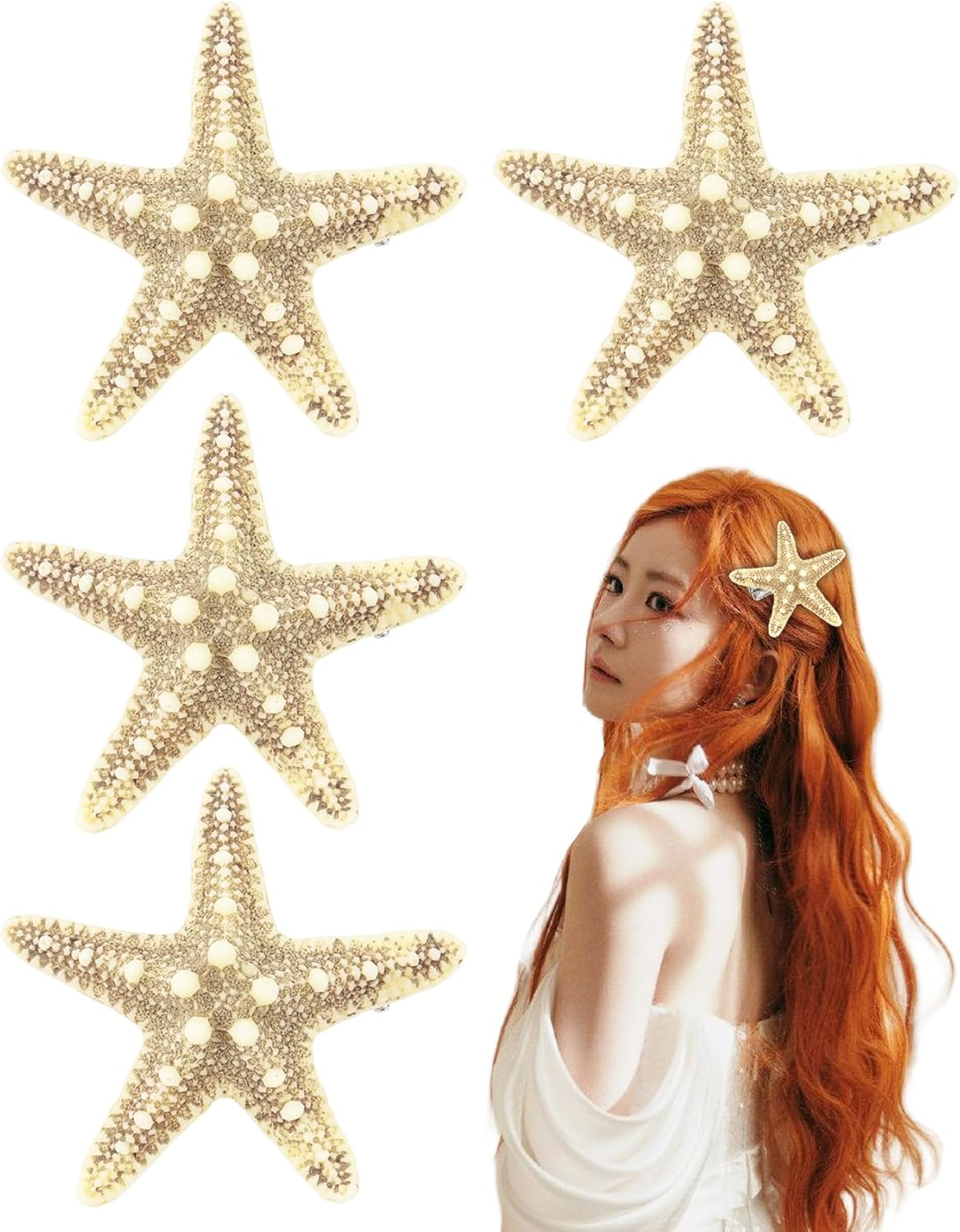 Pack of 4 Starfish Hair Clips, Beach Starfish Hair Pin Mermaid Hair Accessories Mermaid Accessories Women image number 4
