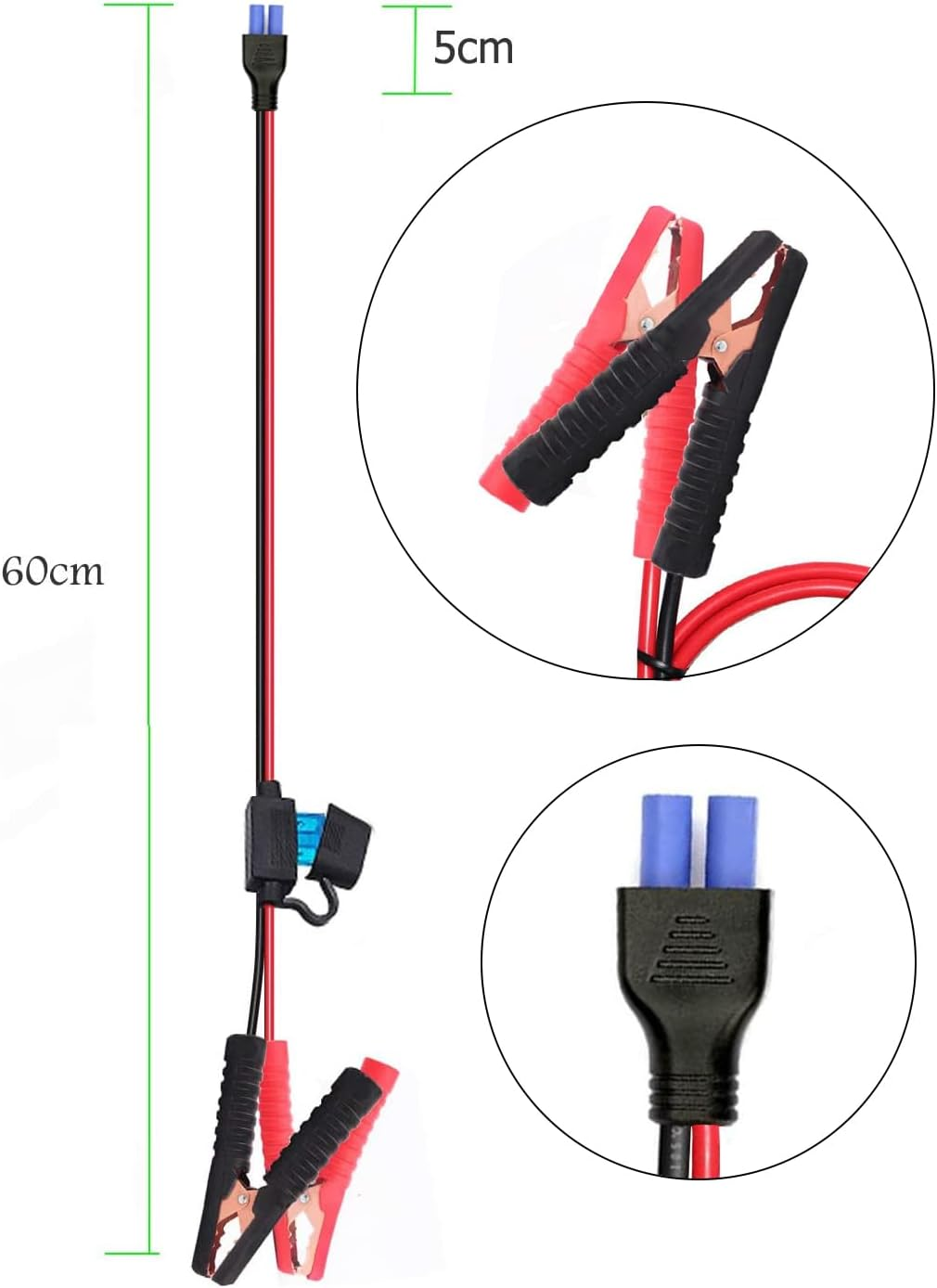 YETOR Battery Alligator Clips,10Awg Female EC5 Jump Starter Cable with Battery Clamps,Alligator Clip Clamp to EC5 Connector Extension Charging Cable for Emergency Car Jump Starter Booster.(60Cm) image number 1